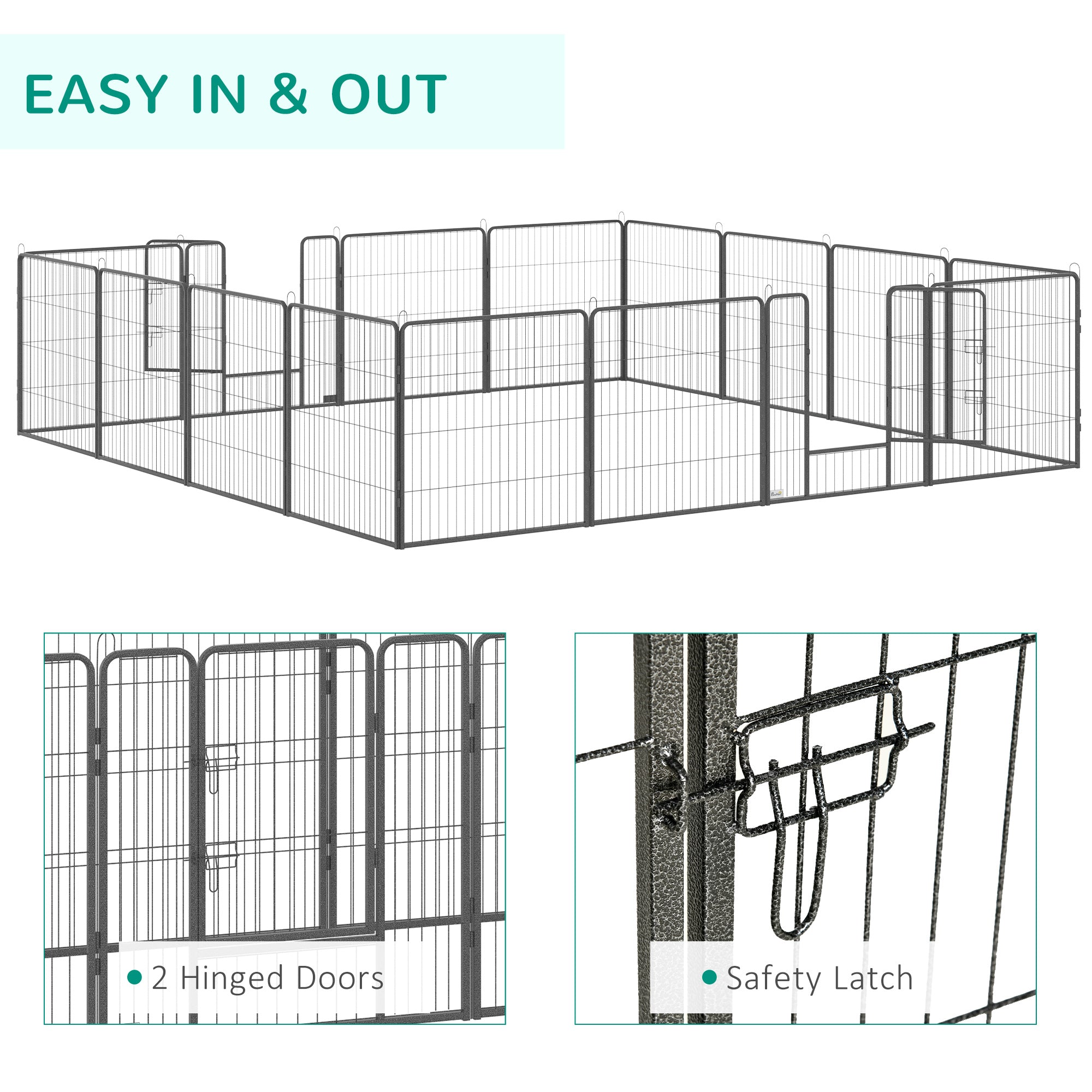 PawHut Dog Playpen, Heavy-duty Metal Puppy Play Pen, Pet Exercise Fences for Outside and Indoor, DIY Design with Door for Multiple Dogs, 16 Panels, 31"H