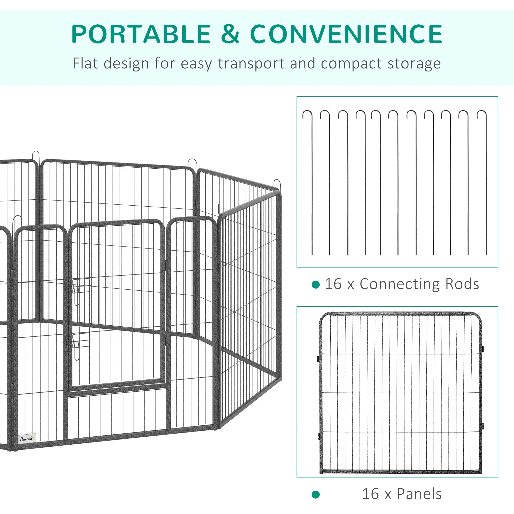 PawHut Dog Playpen, Heavy-duty Metal Puppy Play Pen, Pet Exercise Fences for Outside and Indoor, DIY Design with Door for Multiple Dogs, 16 Panels, 31"H