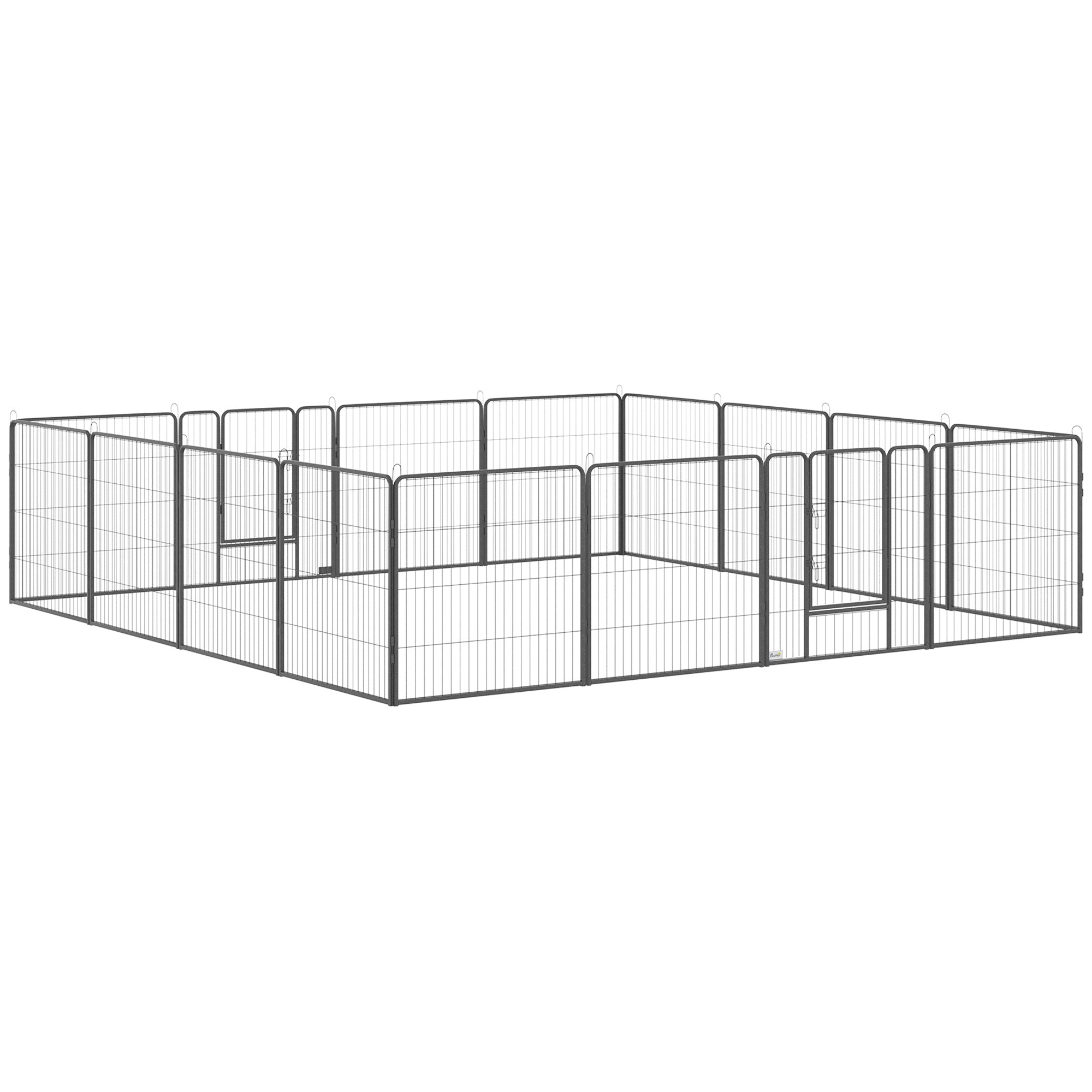 PawHut Dog Playpen, Heavy-duty Metal Puppy Play Pen, Pet Exercise Fences for Outside and Indoor, DIY Design with Door for Multiple Dogs, 16 Panels, 31"H