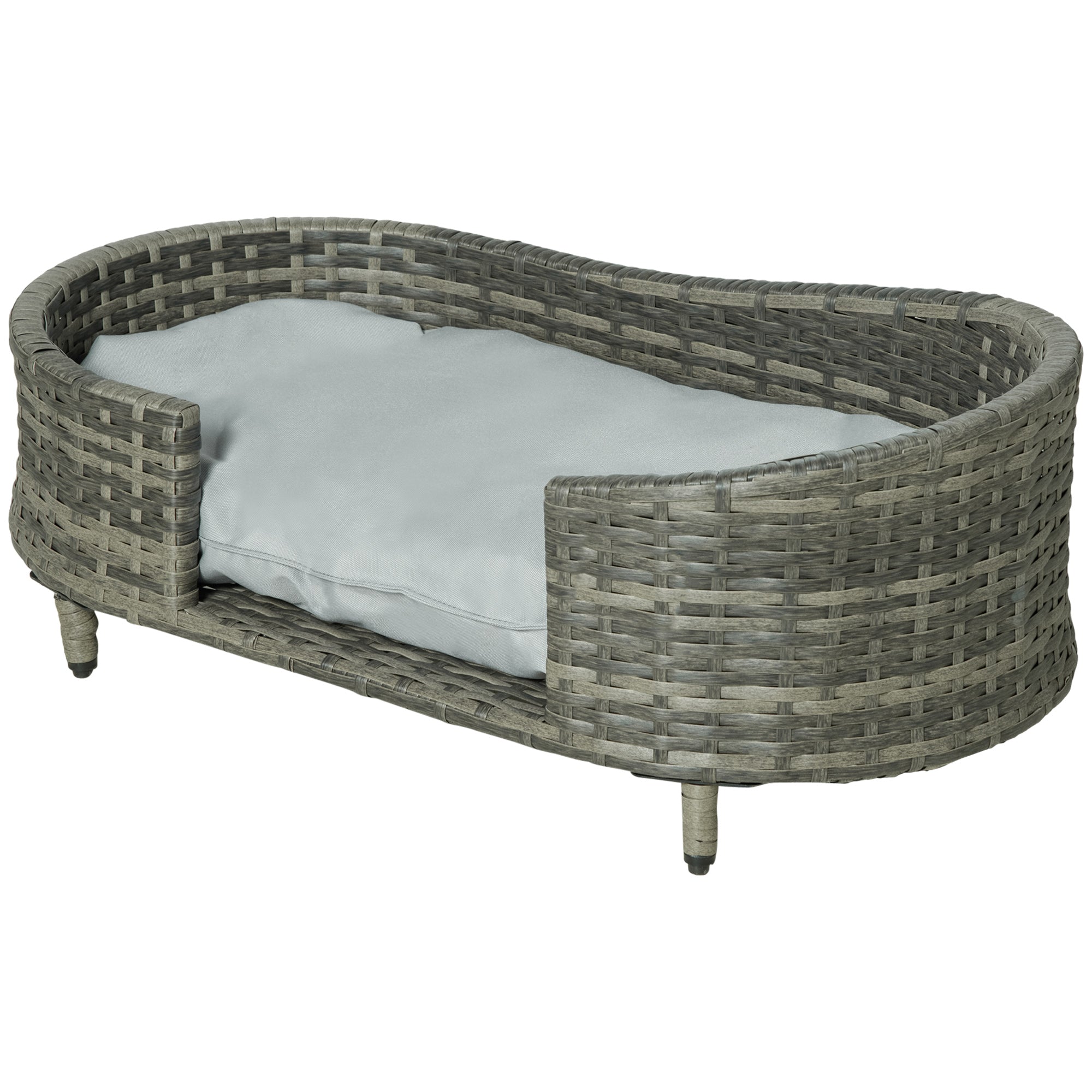 PawHut Wicker Dog Sofa with Soft Water-resistant Cushion, Rattan Cat Bed Raised Pet Bed Hand Woven with Washable Cover Indoor Outdoor Use, for Medium and Small Sized Dogs