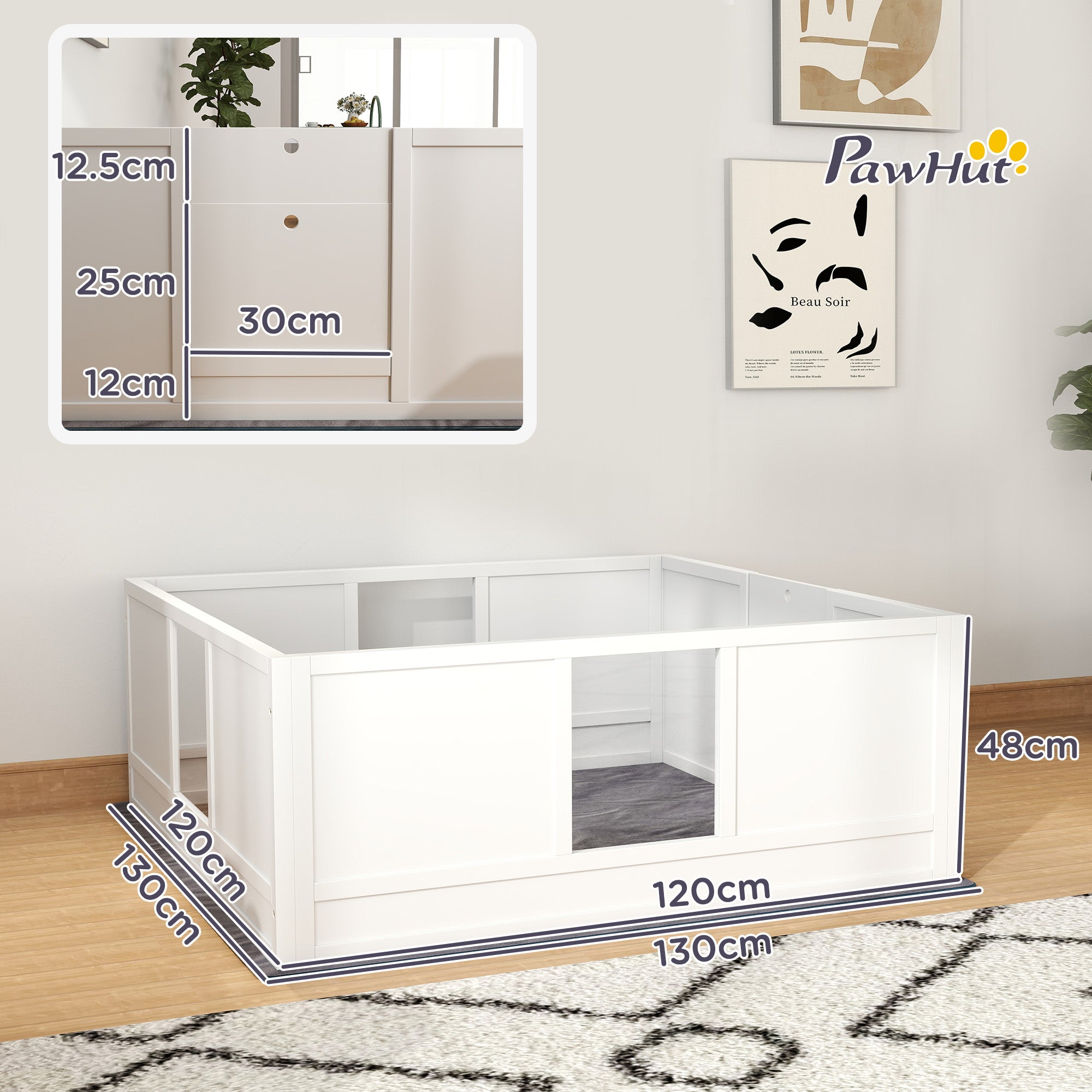PawHut Whelping Box for Dogs, Dog Whelping Box Dog Playpen Fence Exercise Play Pen with Waterproof Washable Whelping Pad, Adjustable Entrance, Non-Slip Pads, for Large Dogs and Puppies, 124 x 120cm