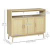 HOMCOM Buffet Cabinet, Accent Storage Cabinet, Boho Style Sideboard with 3 Rattan Doors, Adjustable Interior Shelves, Wood Legs, Nature Wood