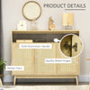 HOMCOM Buffet Cabinet, Accent Storage Cabinet, Boho Style Sideboard with 3 Rattan Doors, Adjustable Interior Shelves, Wood Legs, Nature Wood