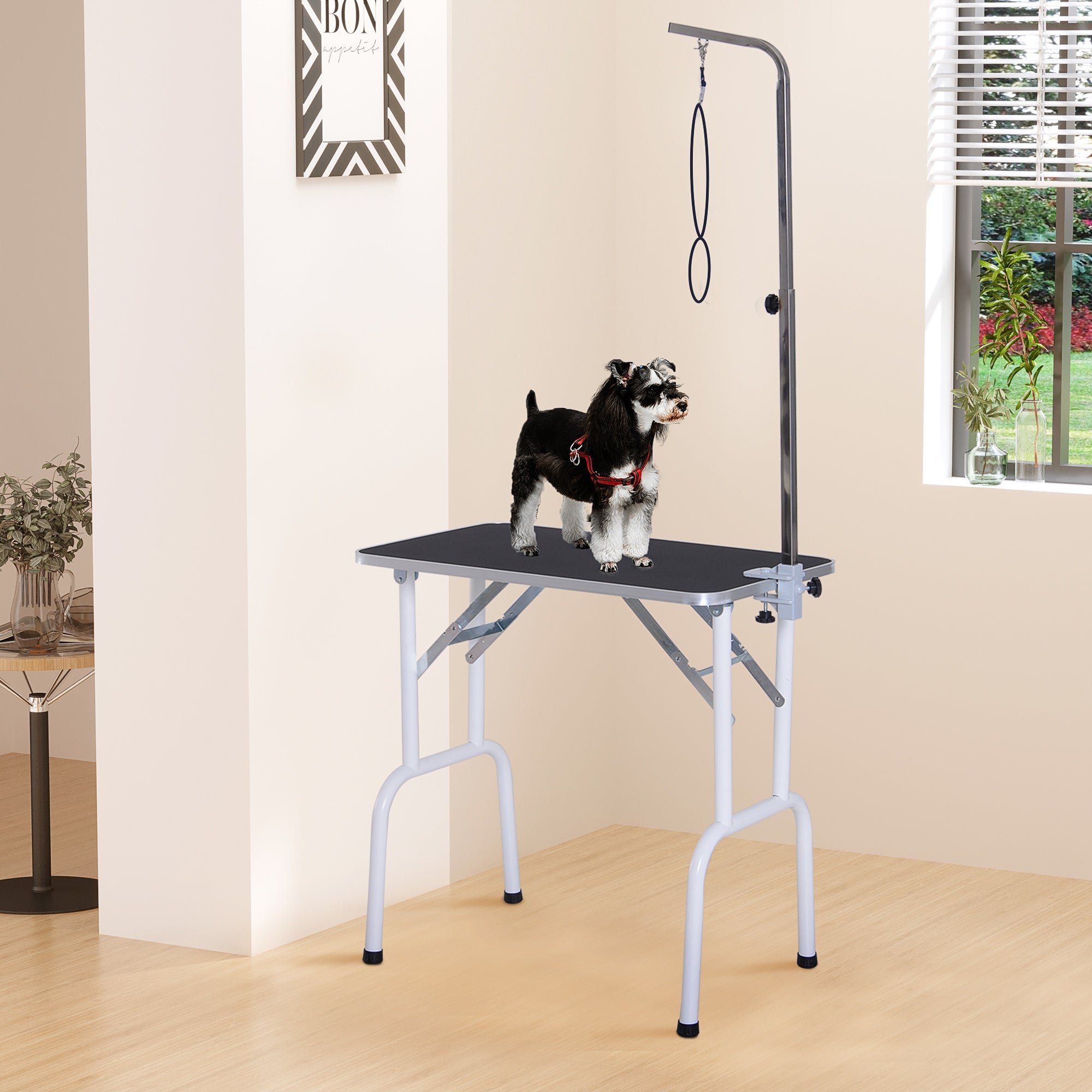 PawHut 32in Foldable Dog Grooming Table for Small Dogs, Pet Grooming Table for Dogs Cats with Adjustable Arm, Non-Slip Surface, Black