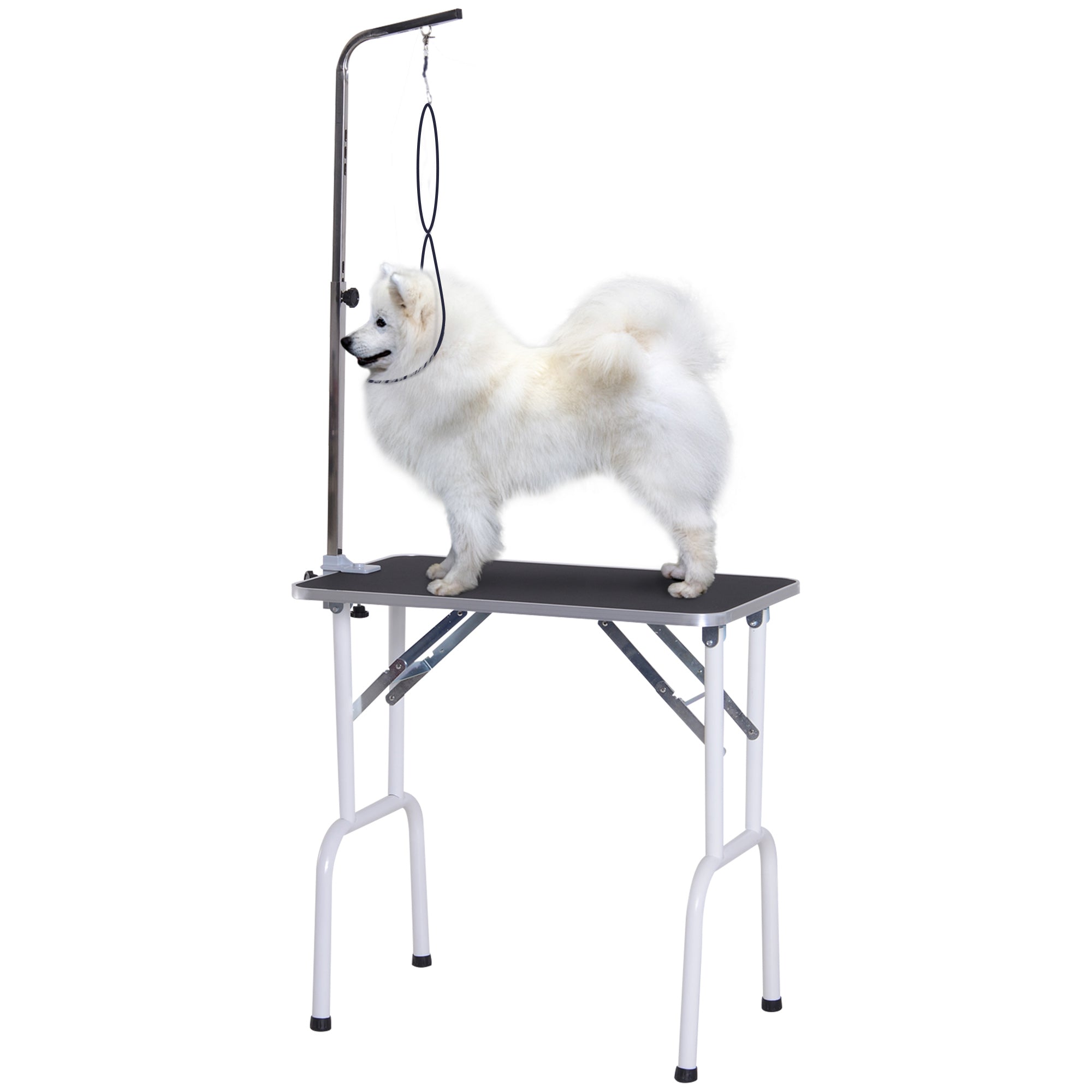 PawHut 32in Foldable Dog Grooming Table for Small Dogs, Pet Grooming Table for Dogs Cats with Adjustable Arm, Non-Slip Surface, Black