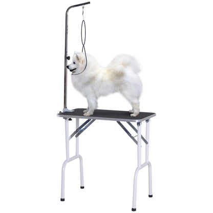 PawHut 32in Foldable Dog Grooming Table for Small Dogs, Pet Grooming Table for Dogs Cats with Adjustable Arm, Non-Slip Surface, Black