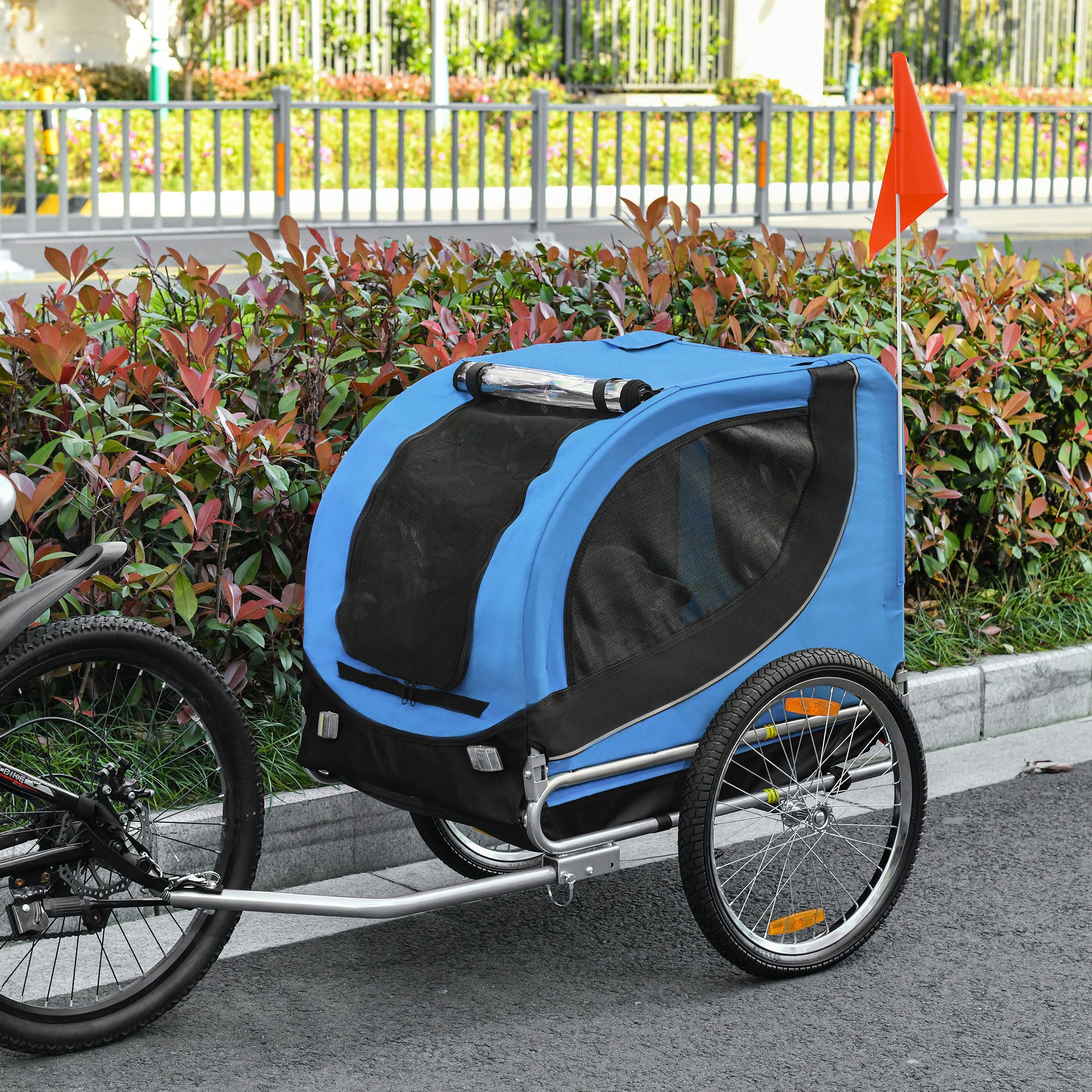 PawHut Steel Dog Bike Trailer Pet Cart Carrier for Bicycle Kit Water Resistant with Hitch Coupler Travel Black and Blue