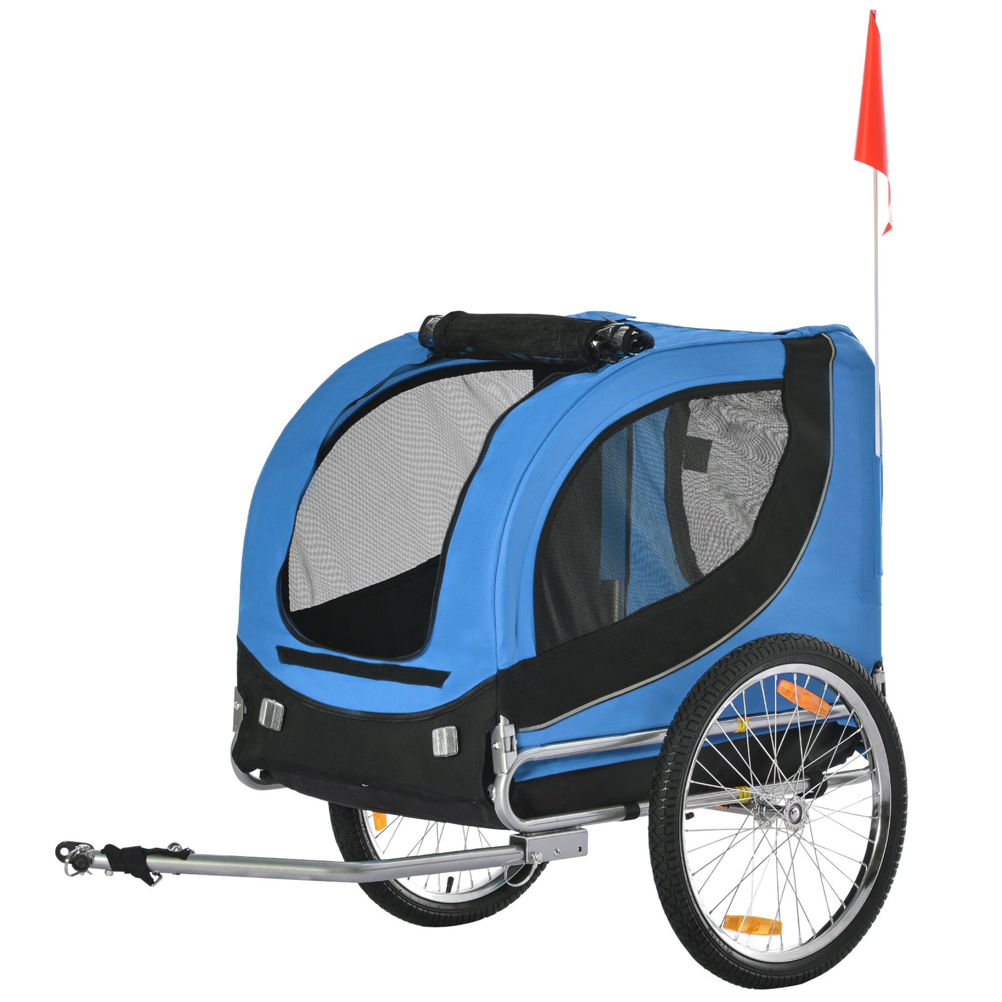 PawHut Steel Dog Bike Trailer Pet Cart Carrier for Bicycle Kit Water Resistant with Hitch Coupler Travel Black and Blue