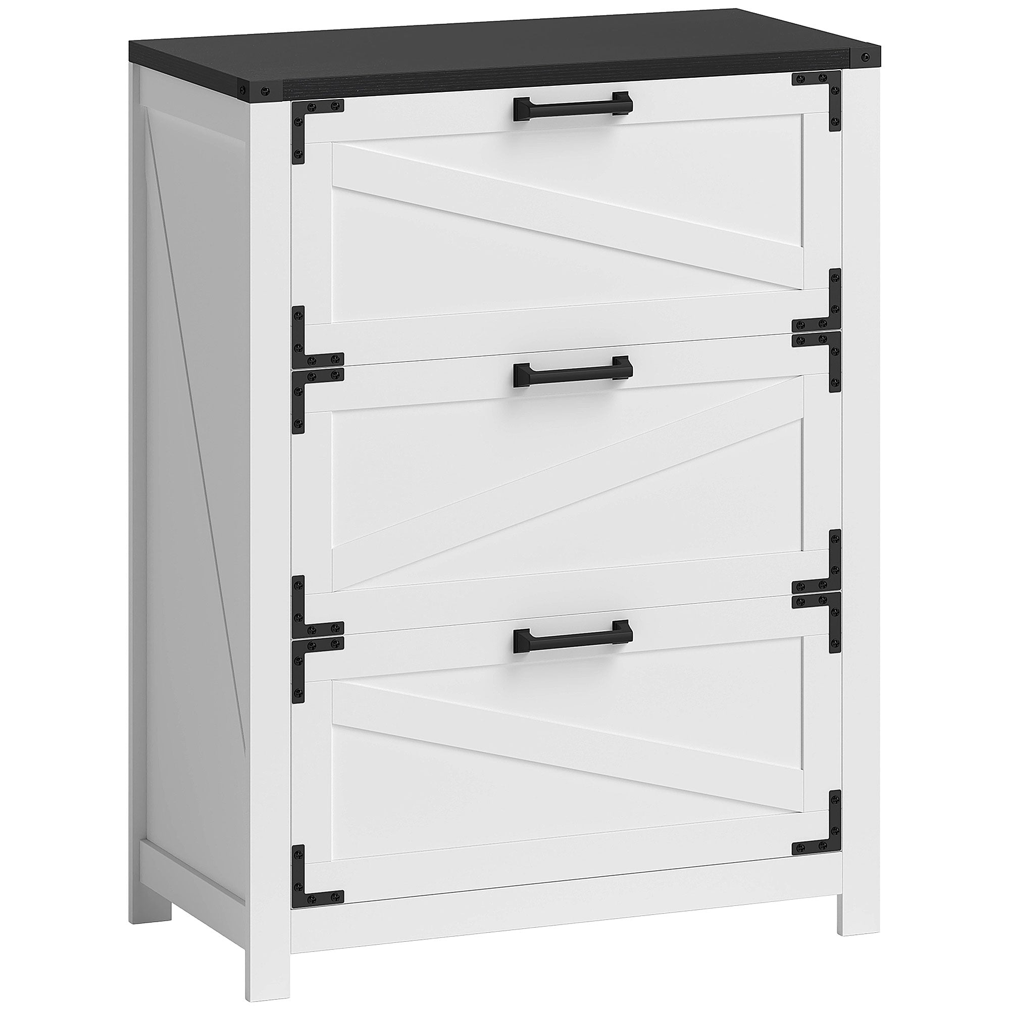 HOMCOM 3 Drawer File Cabinet, Farmhouse Lateral Filing Cabinet with Adjustable Hanging Bars for Letter, A4 and Legal Size, Printer Stand for Home Office, White