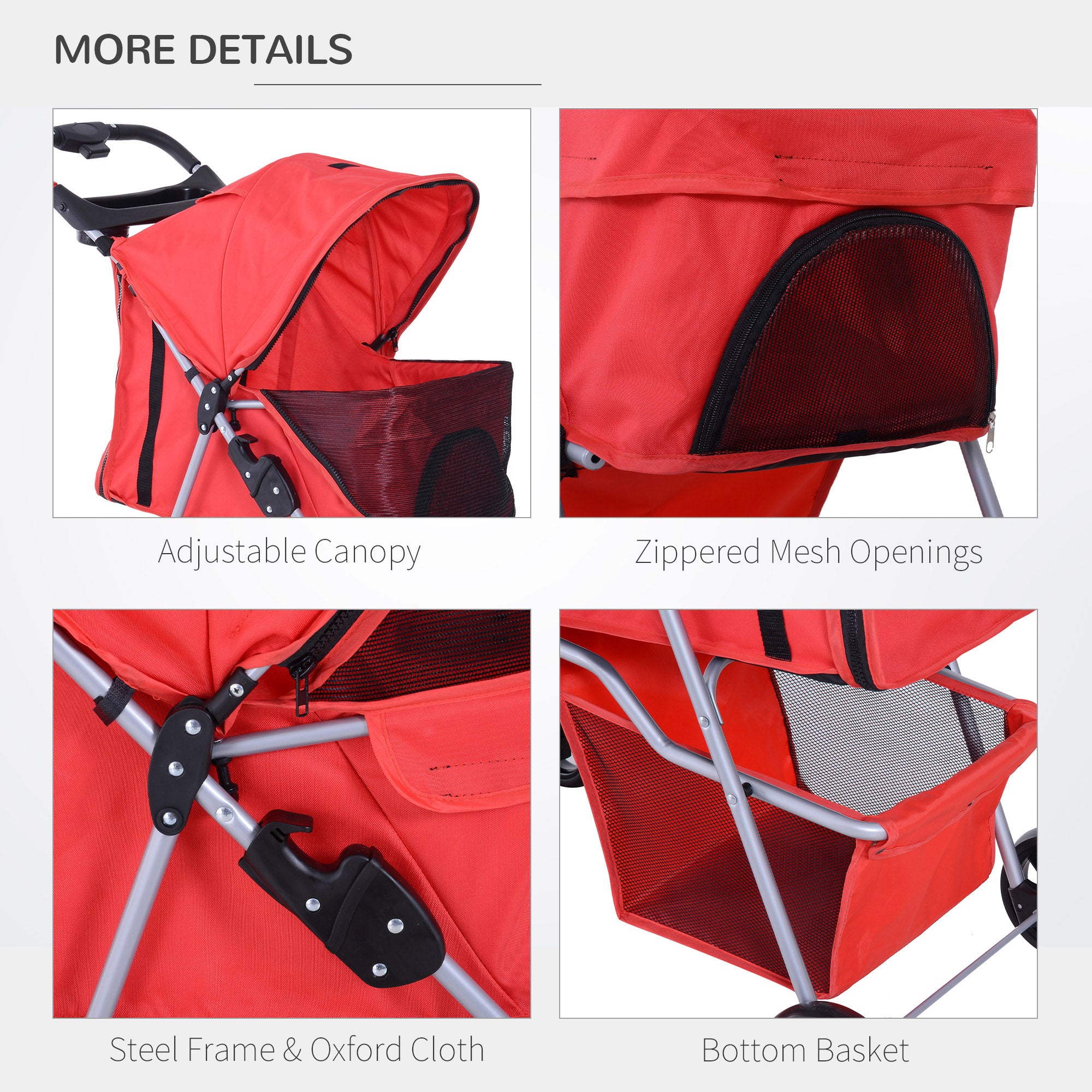PawHut Dog Stroller, Foldable Pet Stroller for XS and Small Dogs and Cats, 4 Wheels Travel Carrier with Cup Holder, Storage Basket, 360° Wwiveling Front Wheels, Red