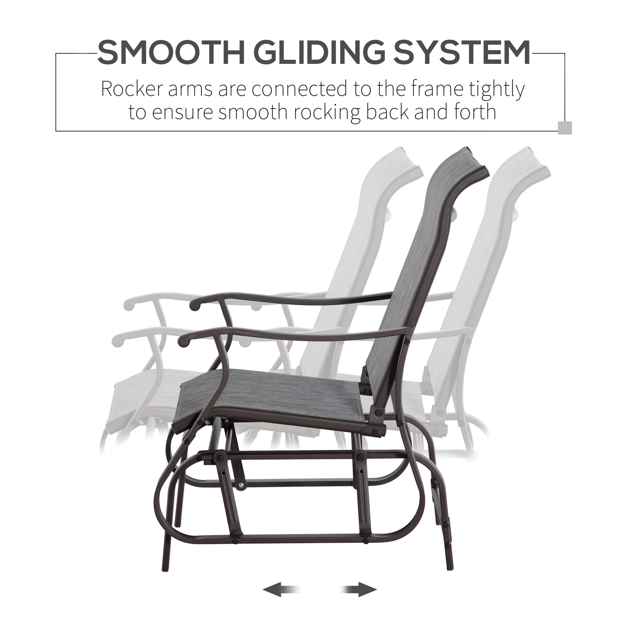 Outsunny Outdoor Glider Chair, Patio Glider with Steel Frame and Mesh Fabric, Garden Chair for Backyard, Garden, and Porch, Grey