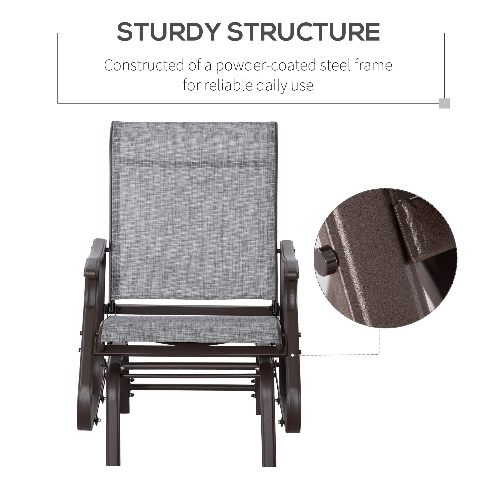 Outsunny Outdoor Glider Chair, Patio Glider with Steel Frame and Mesh Fabric, Garden Chair for Backyard, Garden, and Porch, Grey