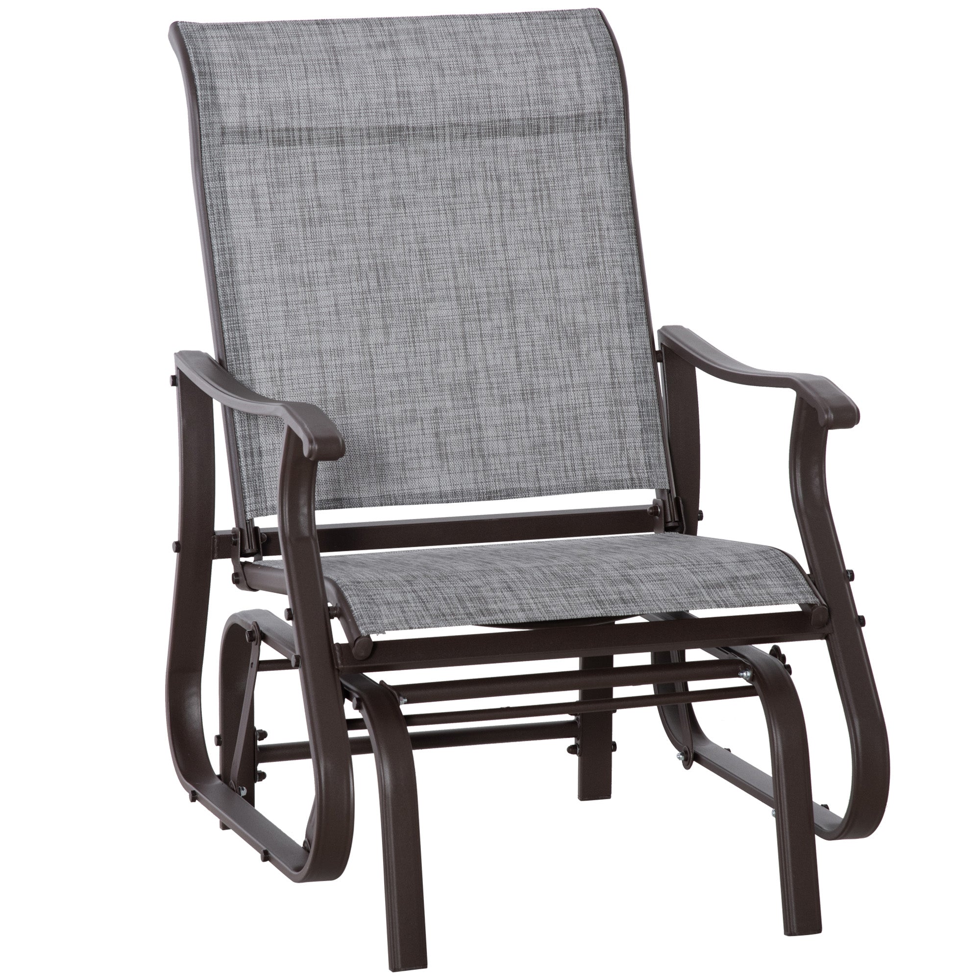 Outsunny Outdoor Glider Chair, Patio Glider with Steel Frame and Mesh Fabric, Garden Chair for Backyard, Garden, and Porch, Grey