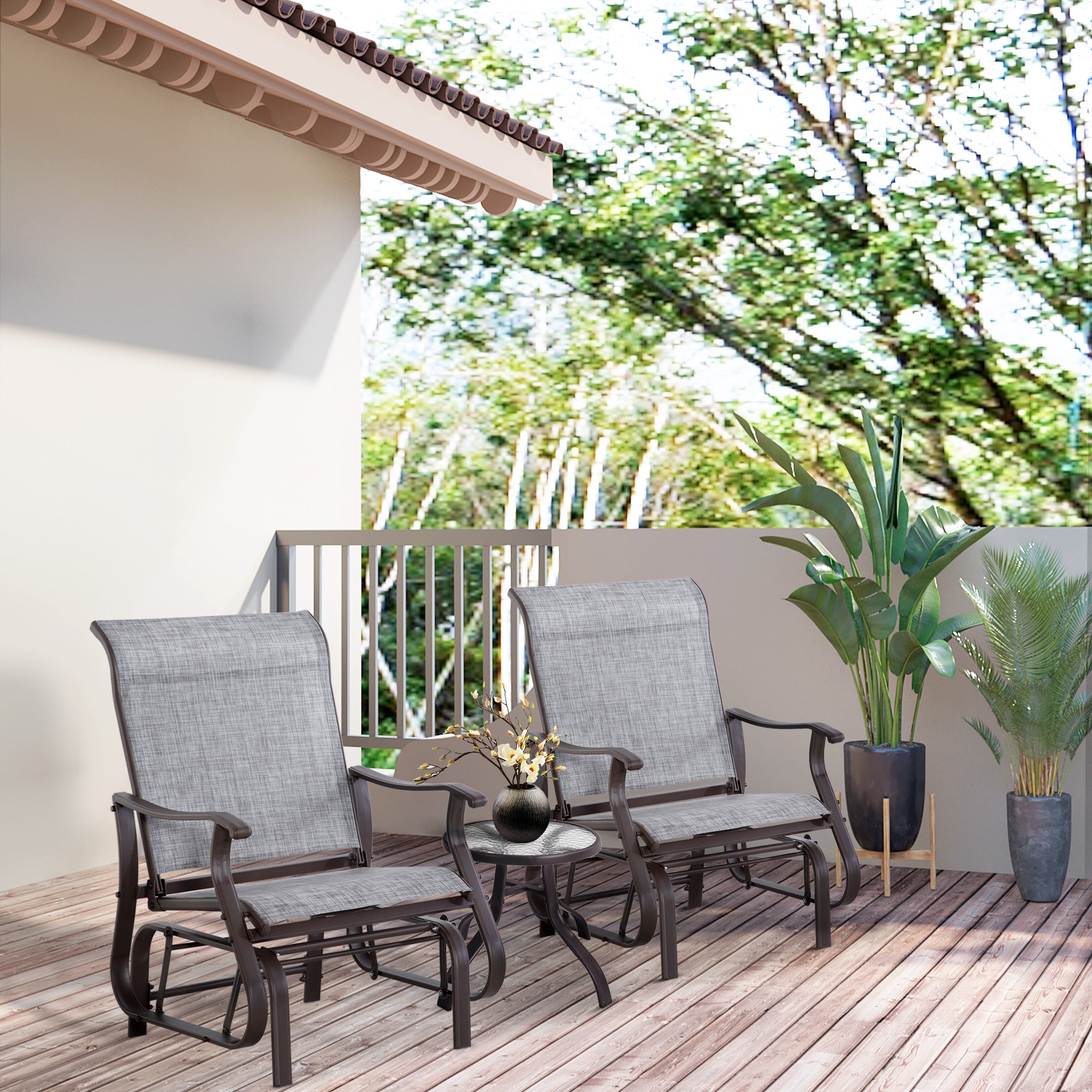 Outsunny Outdoor Glider Chair, Patio Glider with Steel Frame and Mesh Fabric, Garden Chair for Backyard, Garden, and Porch, Grey