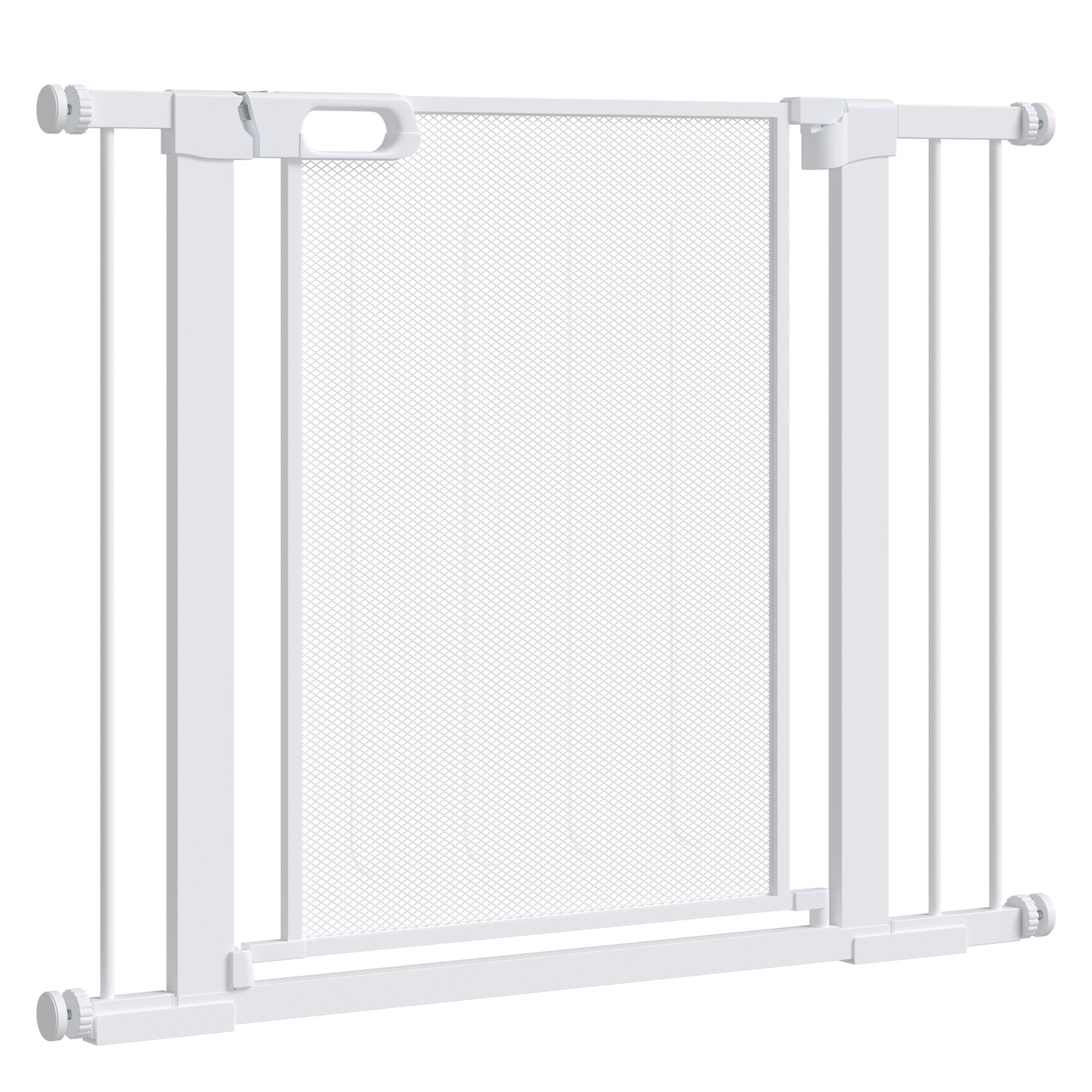 PawHut Pressure Fit Safety Gate for Doorways and Staircases, Dog Gate w/ Auto Closing Door, Pet Barrier for Hallways w/ Double Locking, Openings 75-103CM - White