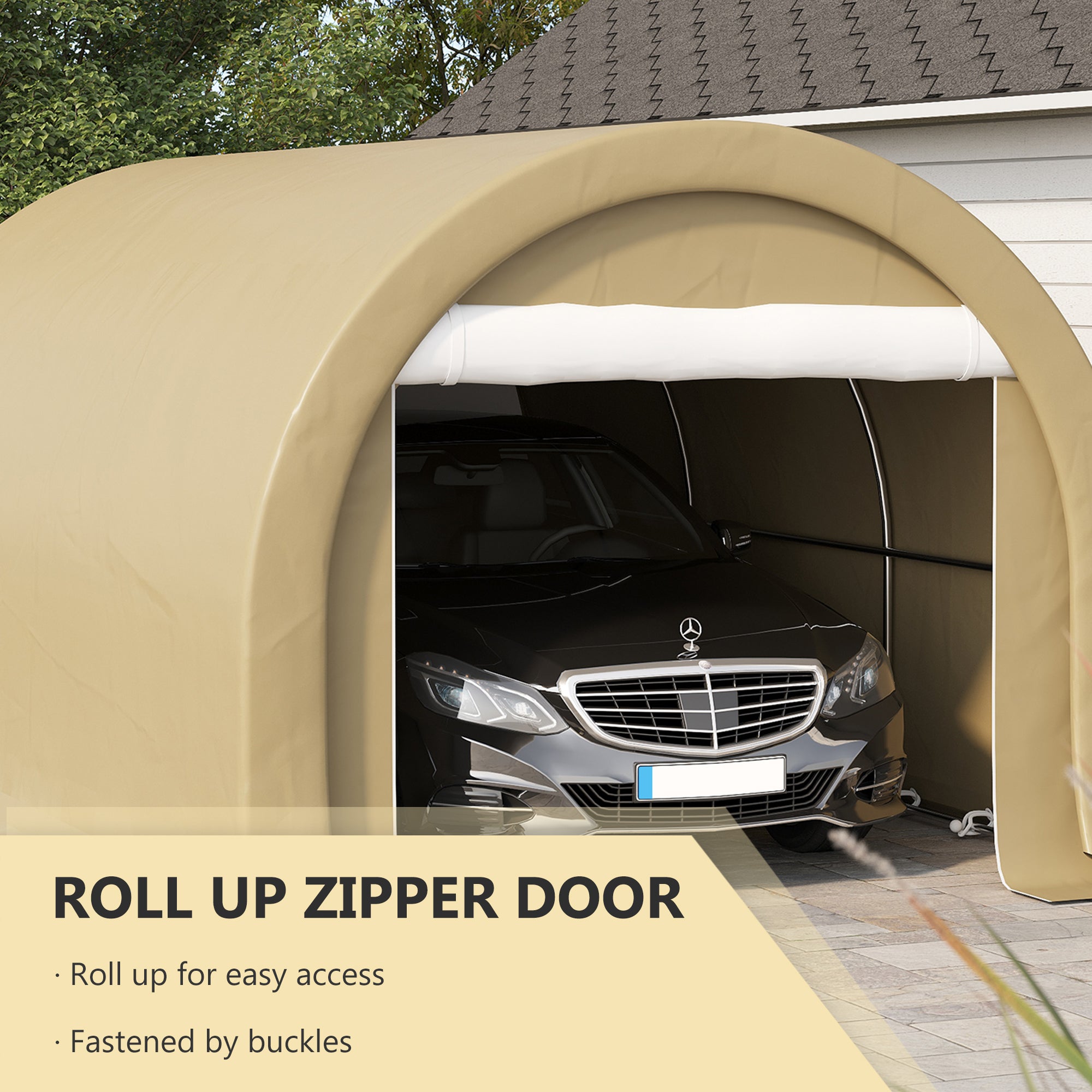 Outsunny 10' x 16' Carport, Heavy Duty Portable Garage / Storage Tent with Large Zippered Door, Anti-UV PE Canopy Cover for Car, Boat, Motorcycle, Bike, Garden Tools, Beige