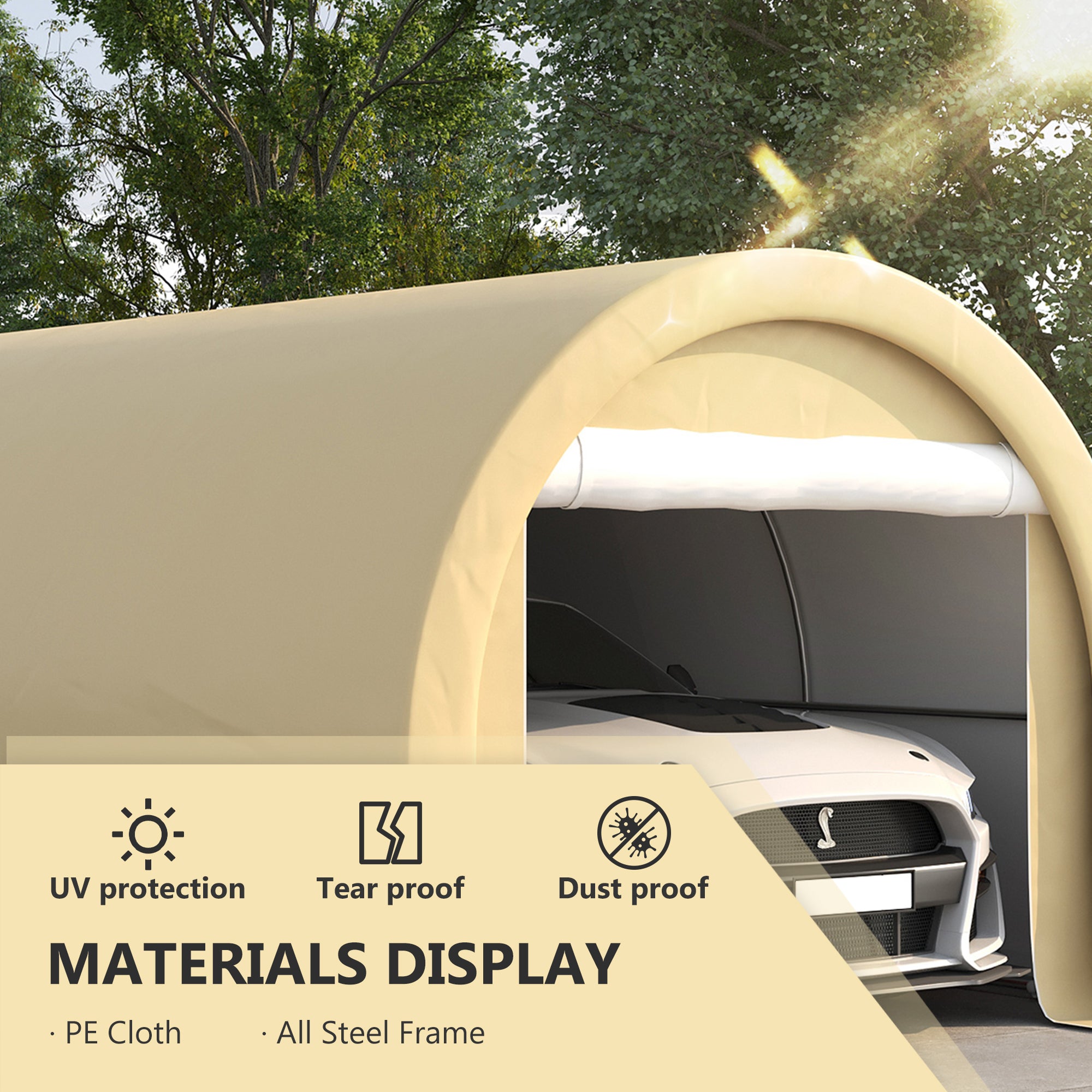 Outsunny 10' x 16' Carport, Heavy Duty Portable Garage / Storage Tent with Large Zippered Door, Anti-UV PE Canopy Cover for Car, Boat, Motorcycle, Bike, Garden Tools, Beige