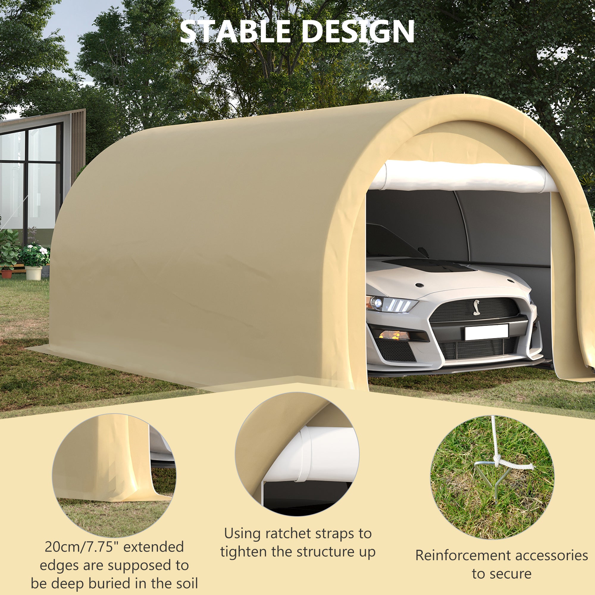 Outsunny 10' x 16' Carport, Heavy Duty Portable Garage / Storage Tent with Large Zippered Door, Anti-UV PE Canopy Cover for Car, Boat, Motorcycle, Bike, Garden Tools, Beige