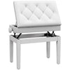 HOMCOM Height Adjustable Piano Bench with Thick and Soft PU Leather Padded, with Enough Music Storage Design, White