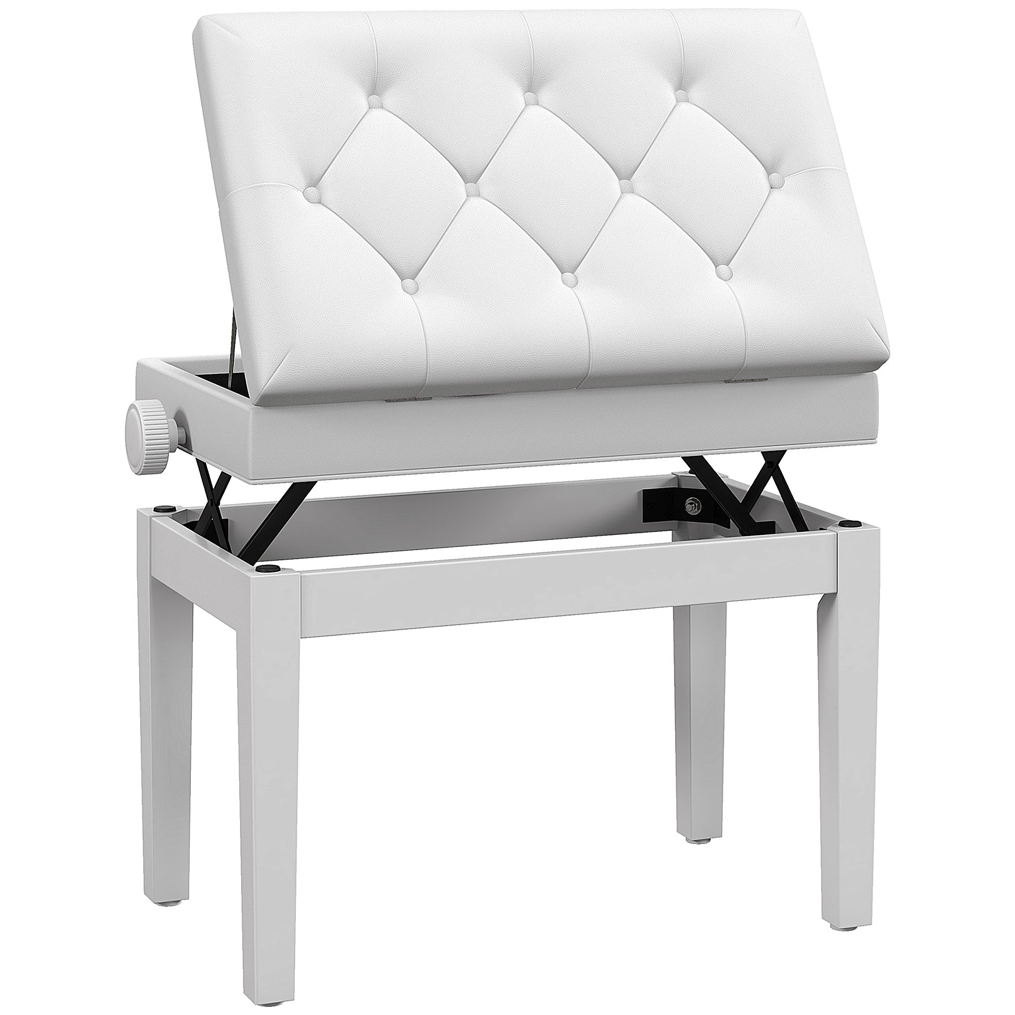 HOMCOM Height Adjustable Piano Bench with Thick and Soft PU Leather Padded, with Enough Music Storage Design, White