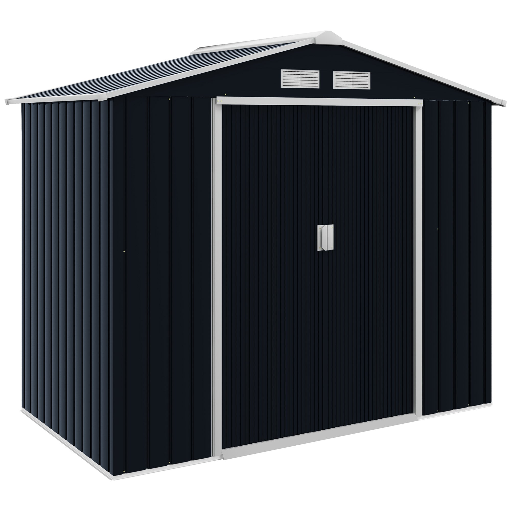 Outsunny 7' x 4' x 6' Garden Storage Shed Outdoor Patio Yard Metal Tool Storage House w/ Steel Foundation Kit and Double Doors, Dark Grey