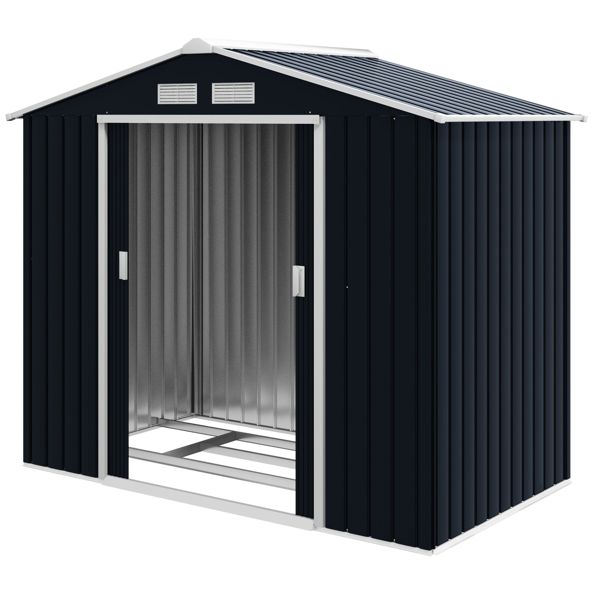 Outsunny 7' x 4' x 6' Garden Storage Shed Outdoor Patio Yard Metal Tool Storage House w/ Steel Foundation Kit and Double Doors, Dark Grey