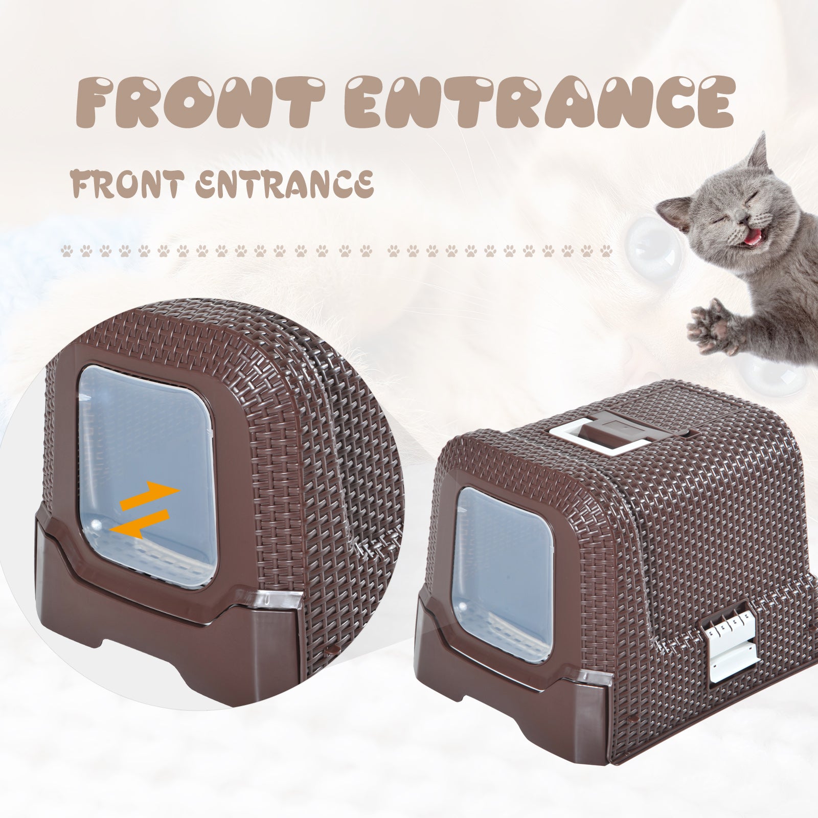 PawHut Cat Litter Tray Kitten Enclosed Box with Hood Scoop Storage Handle Litter Bag Mat, Coffee, 54 x 42 x 41 cm