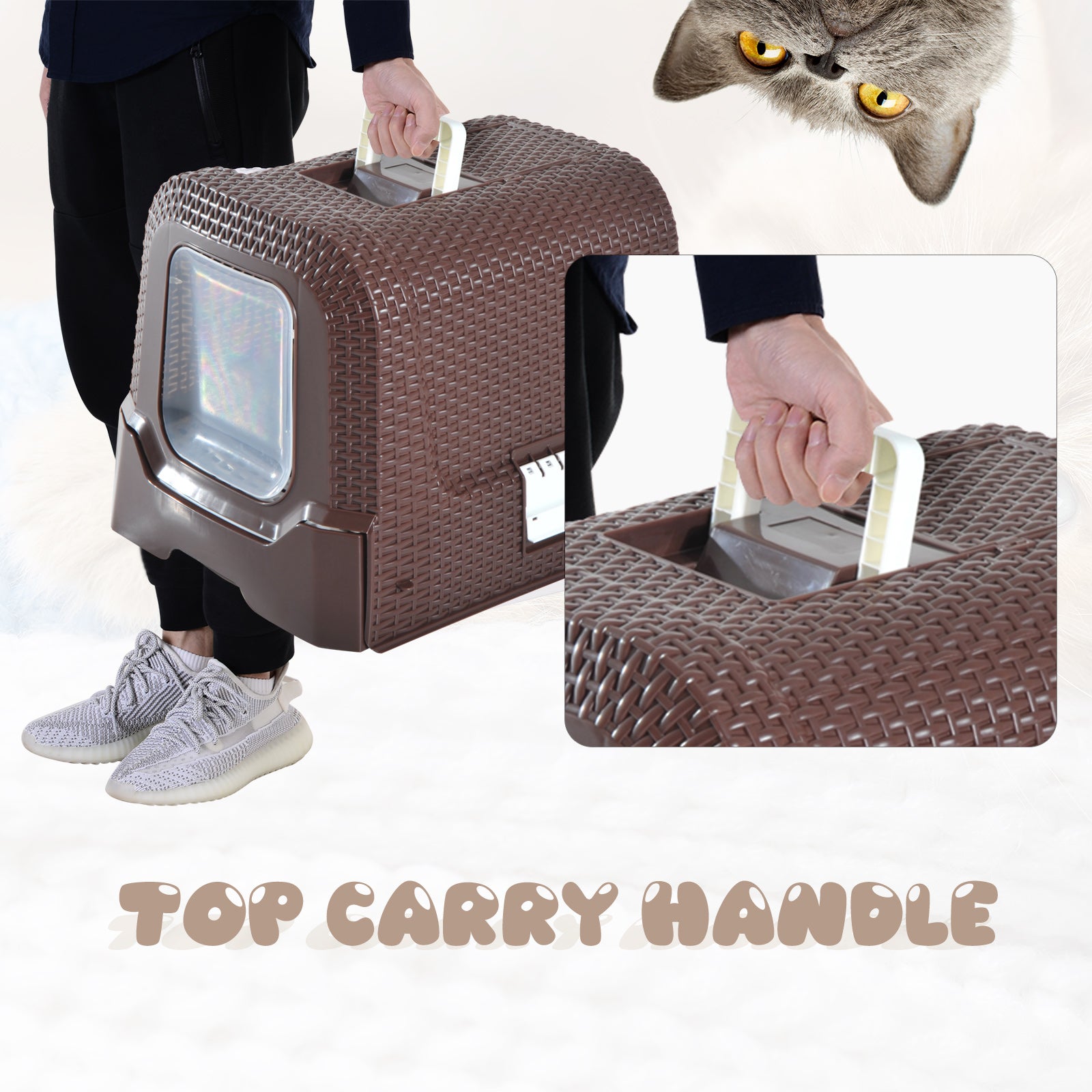 PawHut Cat Litter Tray Kitten Enclosed Box with Hood Scoop Storage Handle Litter Bag Mat, Coffee, 54 x 42 x 41 cm