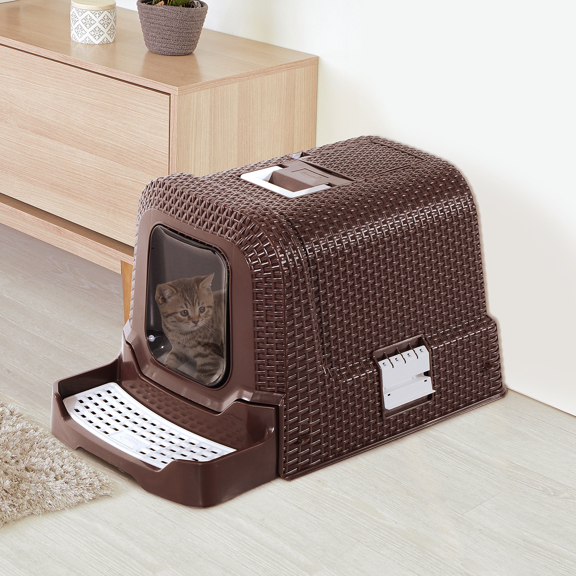 PawHut D31-002 Deluxe Cat Litter Pan, Coffee