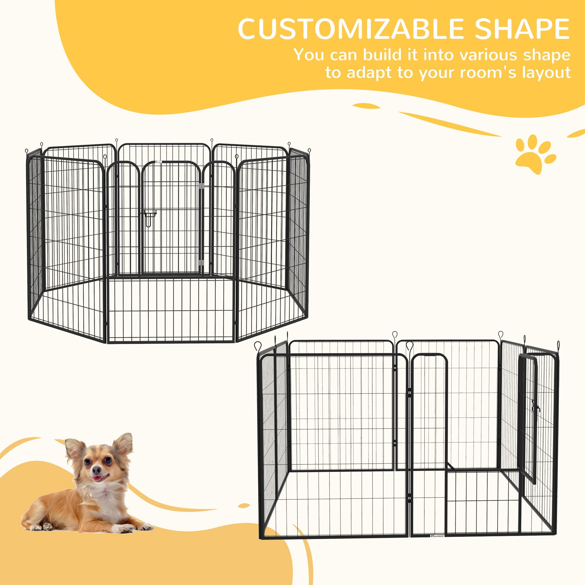 PawHut Dog Playpen, Heavy-duty Metal Puppy Play Pen, Pet Exercise Fences for Outside and Indoor, DIY Design with Door for Multiple Dogs, 8 Panels, 39"H