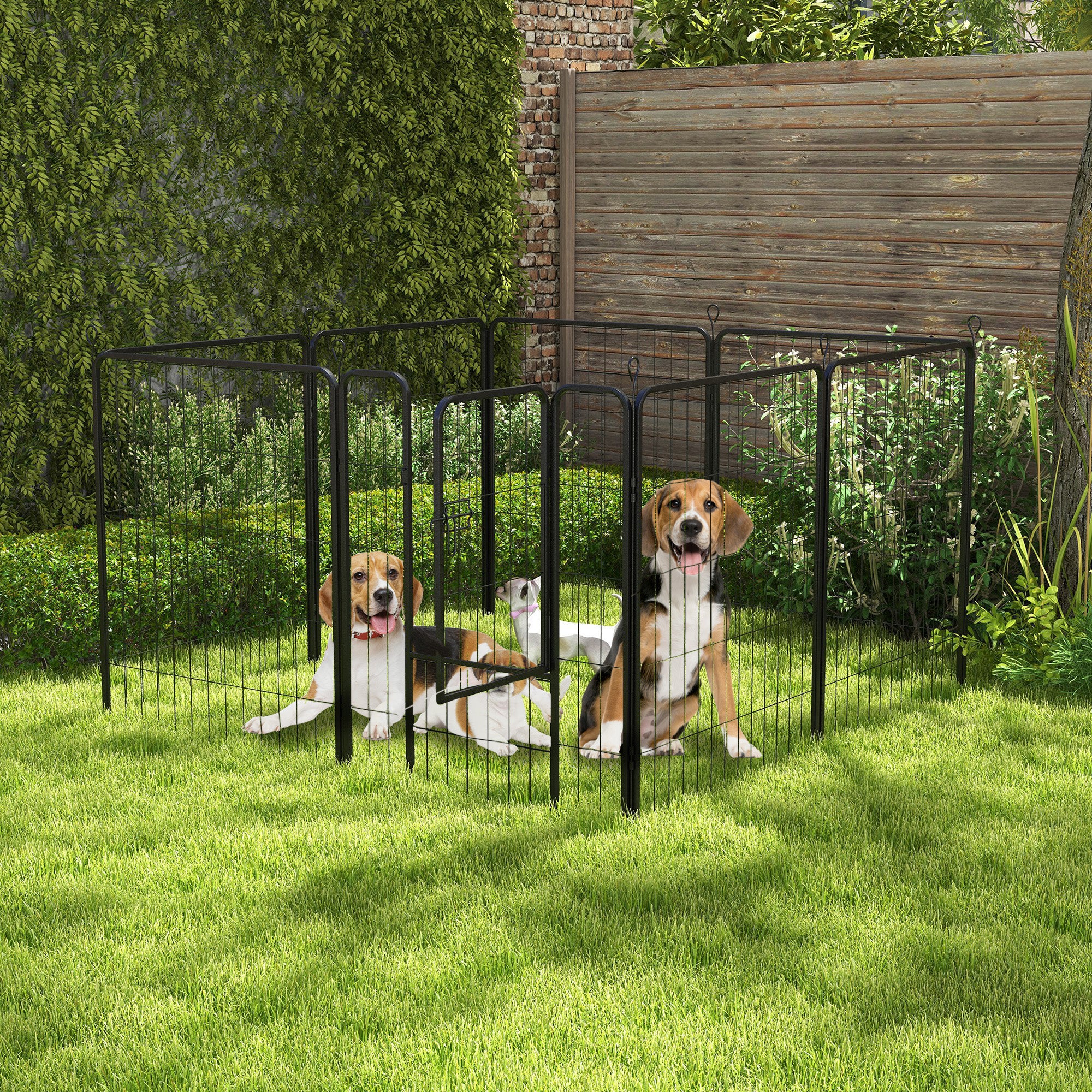 PawHut Dog Playpen, Heavy-duty Metal Puppy Play Pen, Pet Exercise Fences for Outside and Indoor, DIY Design with Door for Multiple Dogs, 8 Panels, 39"H