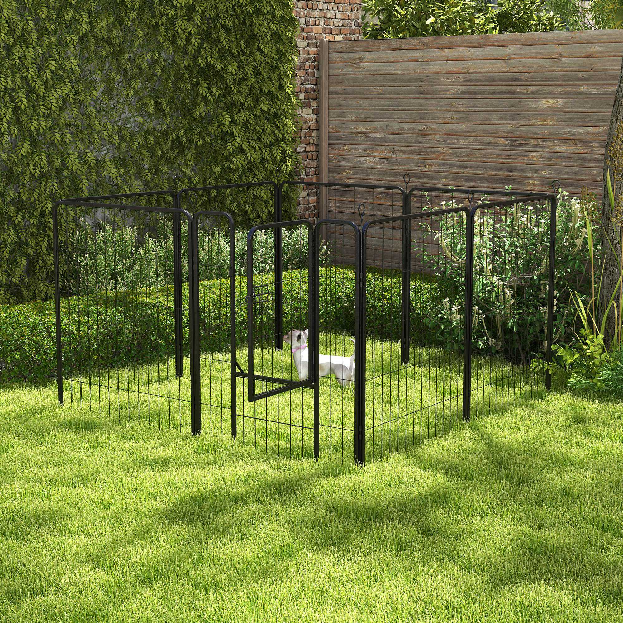 PawHut Dog Playpen, Heavy-duty Metal Puppy Play Pen, Pet Exercise Fences for Outside and Indoor, DIY Design with Door for Multiple Dogs, 8 Panels, 39"H