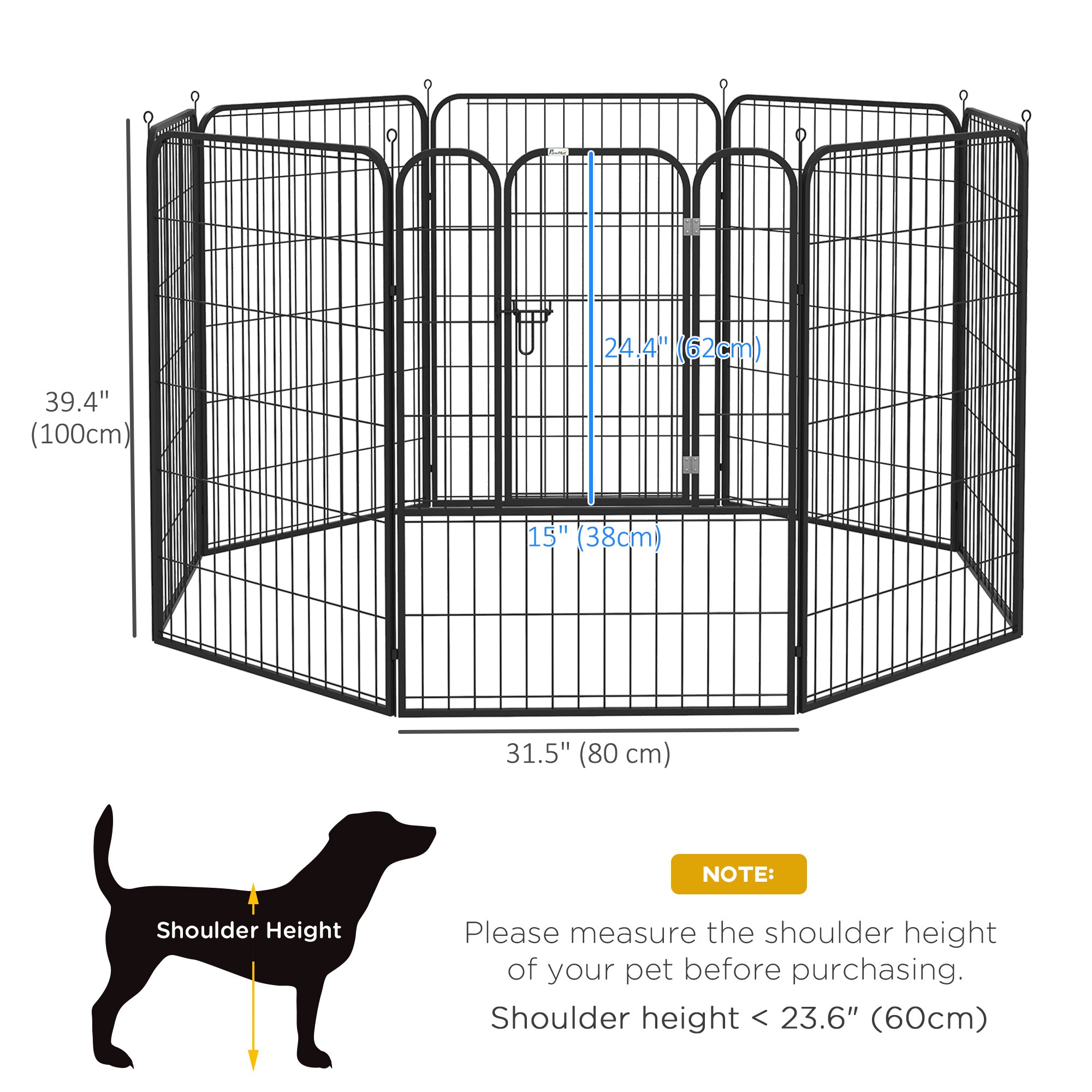 PawHut Dog Playpen, Heavy-duty Metal Puppy Play Pen, Pet Exercise Fences for Outside and Indoor, DIY Design with Door for Multiple Dogs, 8 Panels, 39"H