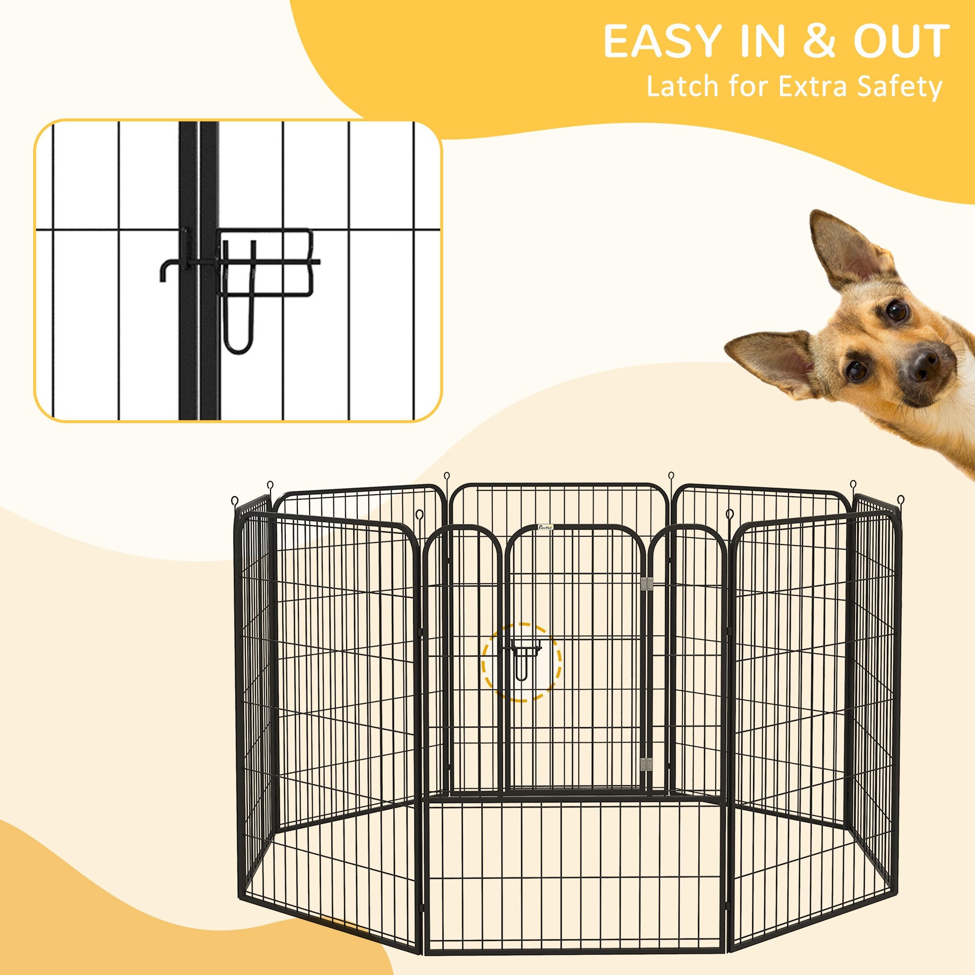 PawHut Dog Playpen, Heavy-duty Metal Puppy Play Pen, Pet Exercise Fences for Outside and Indoor, DIY Design with Door for Multiple Dogs, 8 Panels, 39"H