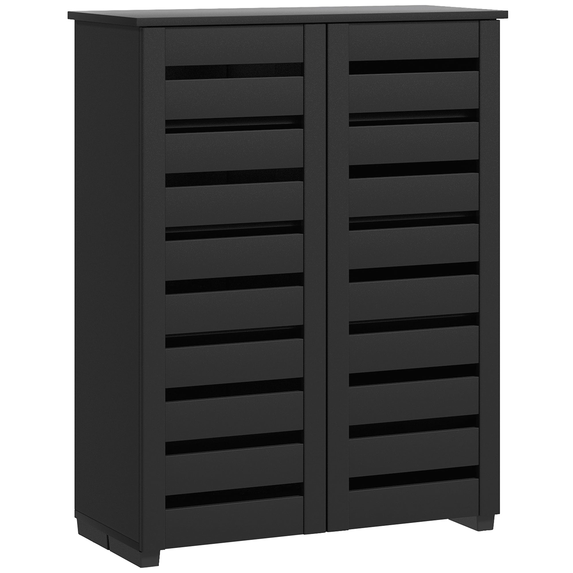 HOMCOM Narrow Shoe Cabinet with 2 Slatted Doors, Modern Shoe Storage Cabinet with Adjustable Shelves for 15 Pairs of Shoes, Slim Shoe Cabinet for Entryway, Hallway, Black