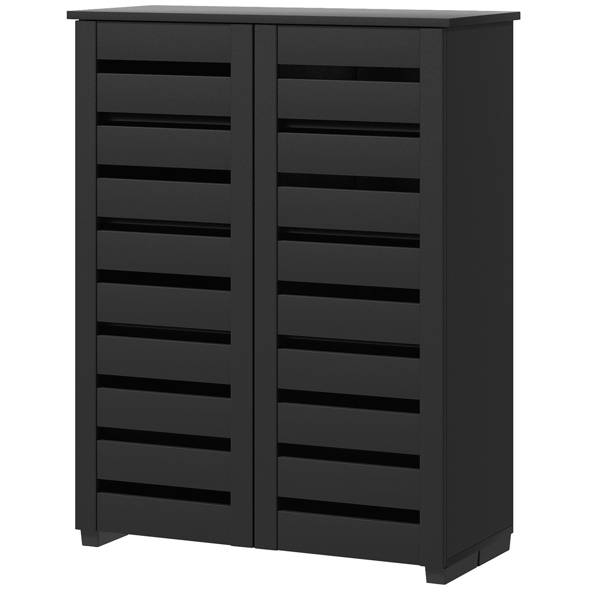 HOMCOM Narrow Shoe Cabinet with 2 Slatted Doors, Modern Shoe Storage Cabinet with Adjustable Shelves for 15 Pairs of Shoes, Slim Shoe Cabinet for Entryway, Hallway, Black