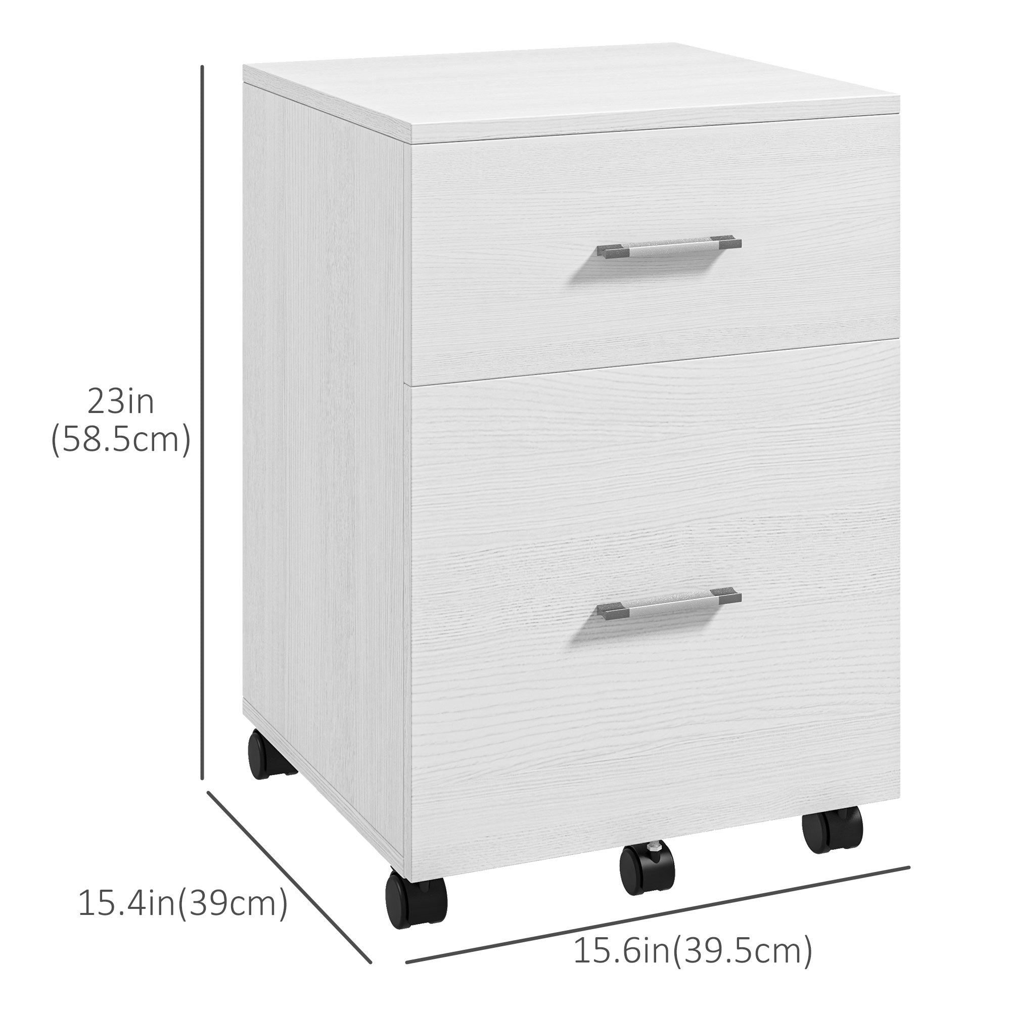 Vinsetto Vertical Filing Cabinet with Wheels, 2-Drawer Mobile File Cabinet, Office Storage Cabinet for Letter or A4 File, Study Home Office, White