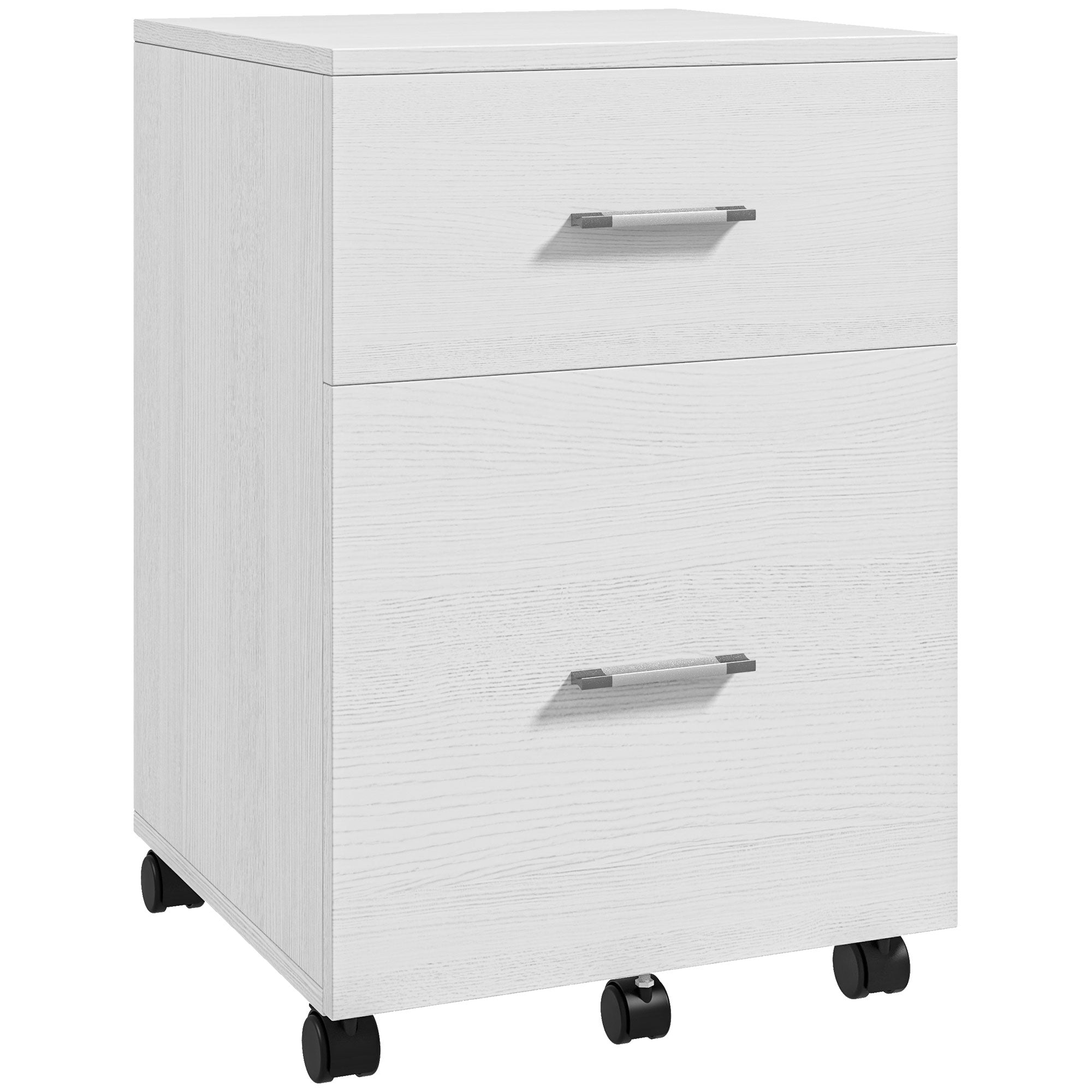 Vinsetto Vertical Filing Cabinet with Wheels, 2-Drawer Mobile File Cabinet, Office Storage Cabinet for Letter or A4 File, Study Home Office, White