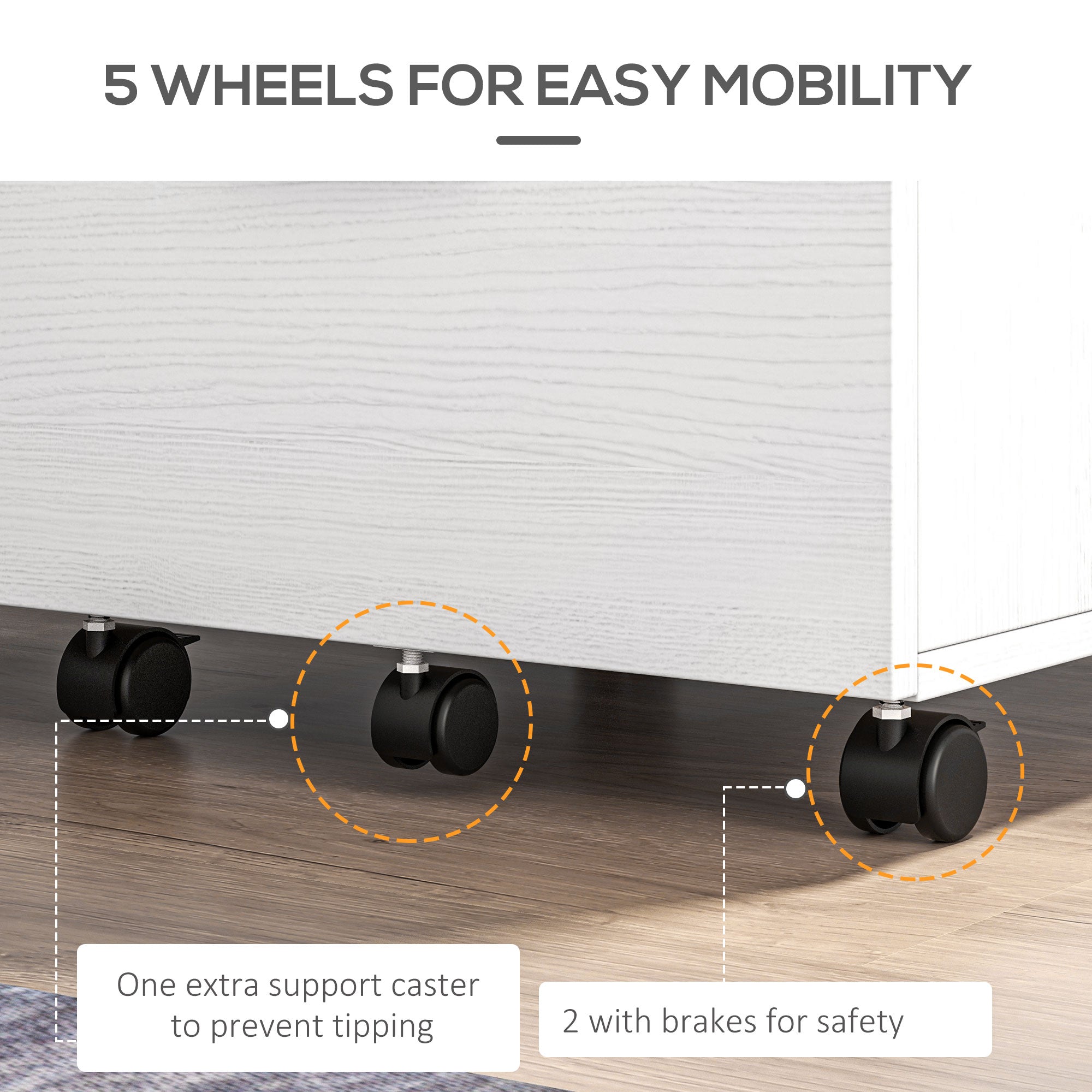 Vinsetto Vertical Filing Cabinet with Wheels, 2-Drawer Mobile File Cabinet, Office Storage Cabinet for Letter or A4 File, Study Home Office, White