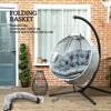 Outsunny Hanging Egg Chair Outdoor Indoor Swing Chair with Stand and Folding Basket, Egg Hammock Chair with Thickened Cushion, Cup Holder for Patio, Garden, Balcony, Grey