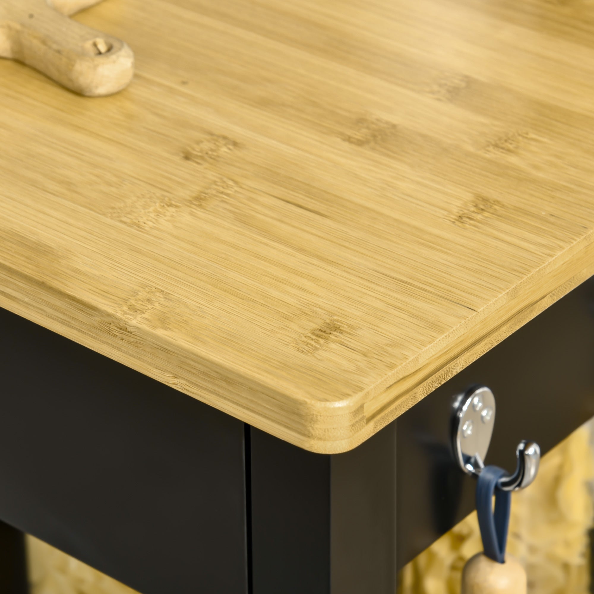 HOMCOM Kitchen Cart, Utility Trolley, Small Kitchen Island with Storage Drawer & Side Hooks for Dining Room, Black