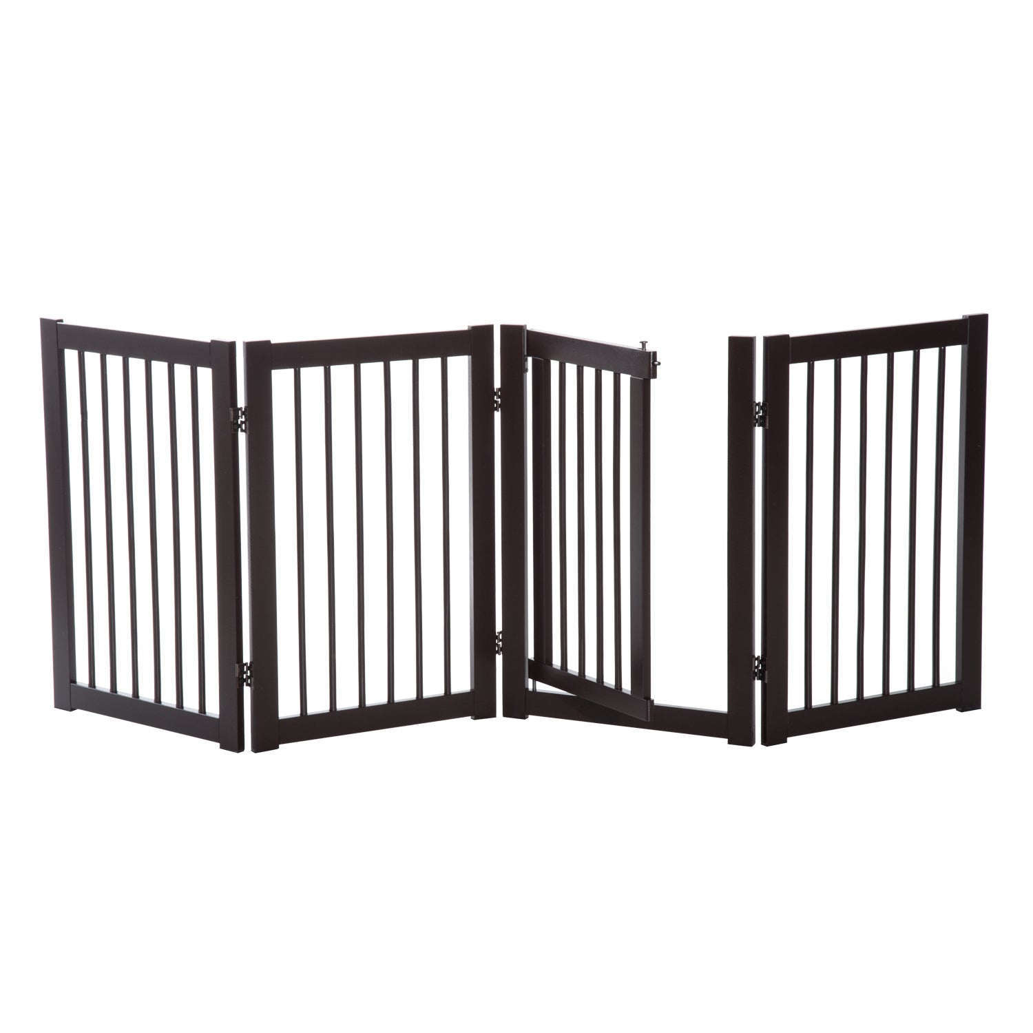 PawHut Free Standing Wooden Pet Gate Indoor Dog Barrier Foldable Step Over Doorway Fence Safety Gate with Open Door Z Shape 4 Panel