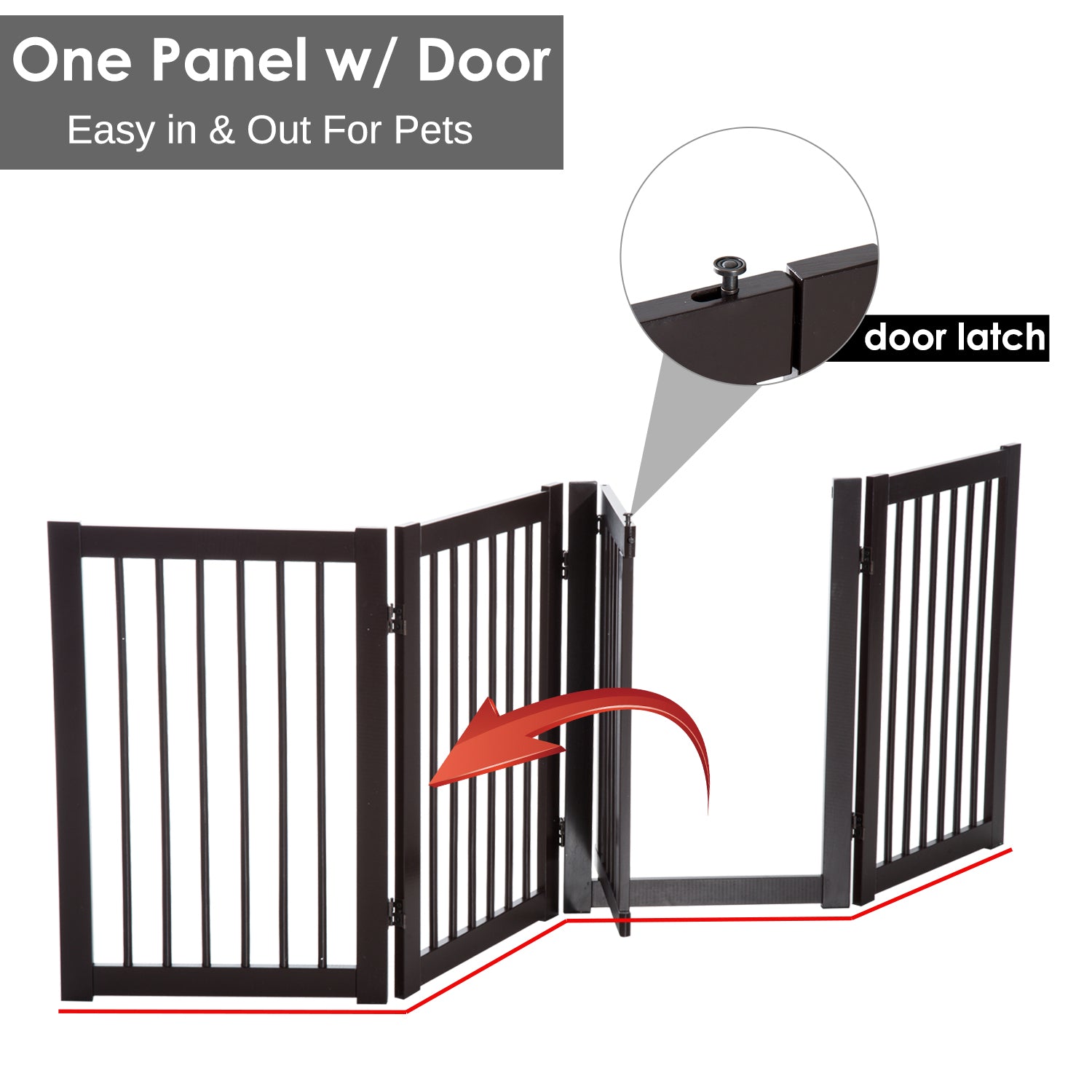 PawHut Free Standing Wooden Pet Gate Indoor Dog Barrier Foldable Step Over Doorway Fence Safety Gate with Open Door Z Shape 4 Panel