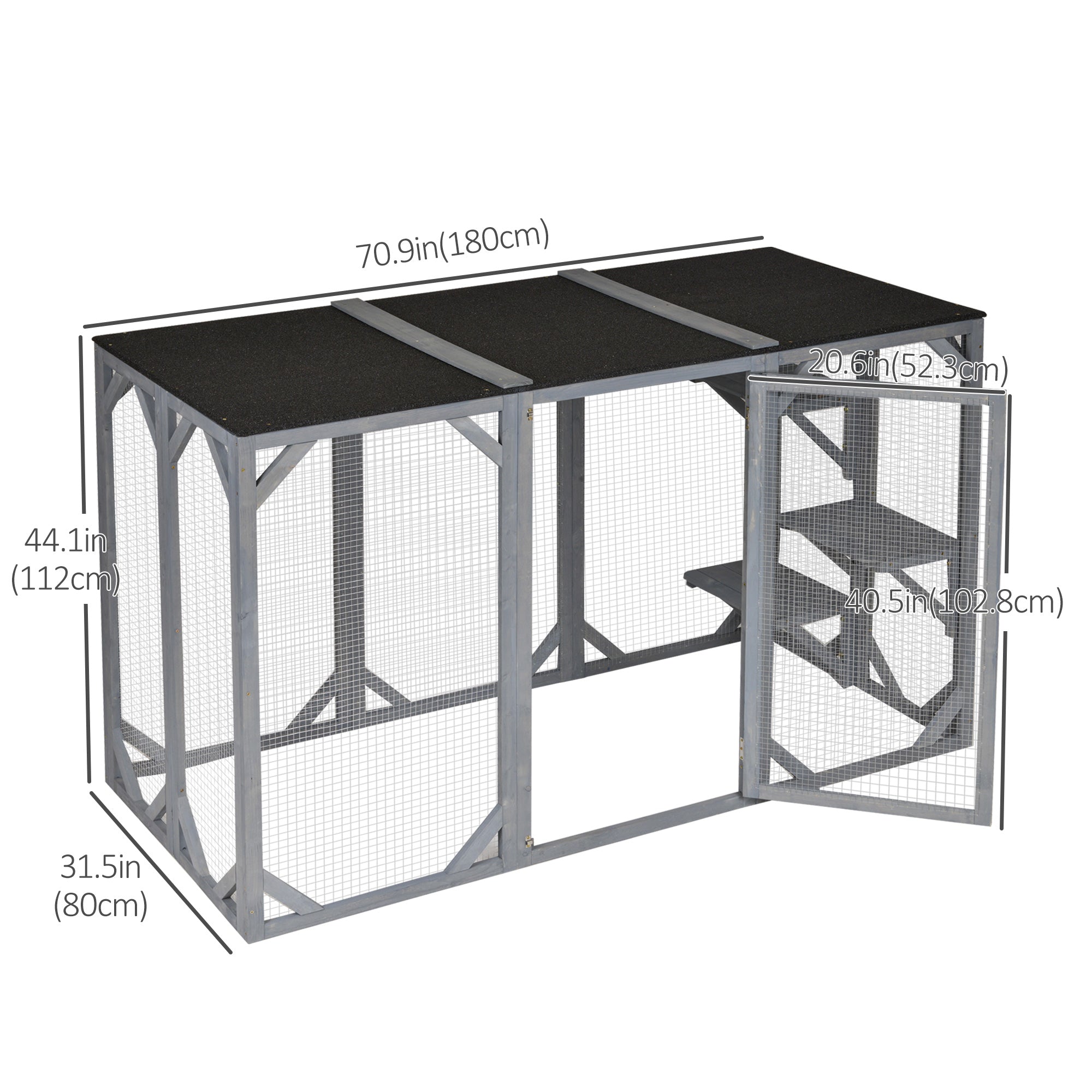 PawHut Cat Cage Indoor Catio Outdoor Cat Enclosure Pet House Small Animal Hutch for Rabbit, Kitten, Crate Kennel with Waterproof Roof, Multi-Level Platforms, Lock, Grey