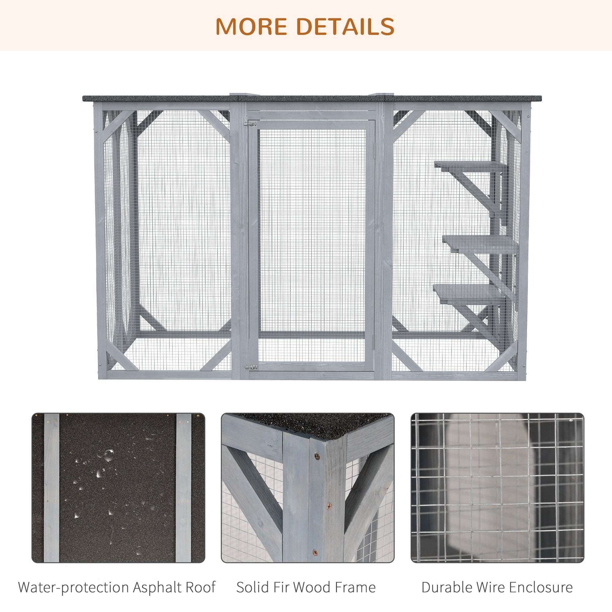 PawHut Cat Cage Indoor Catio Outdoor Cat Enclosure Pet House Small Animal Hutch for Rabbit, Kitten, Crate Kennel with Waterproof Roof, Multi-Level Platforms, Lock, Grey