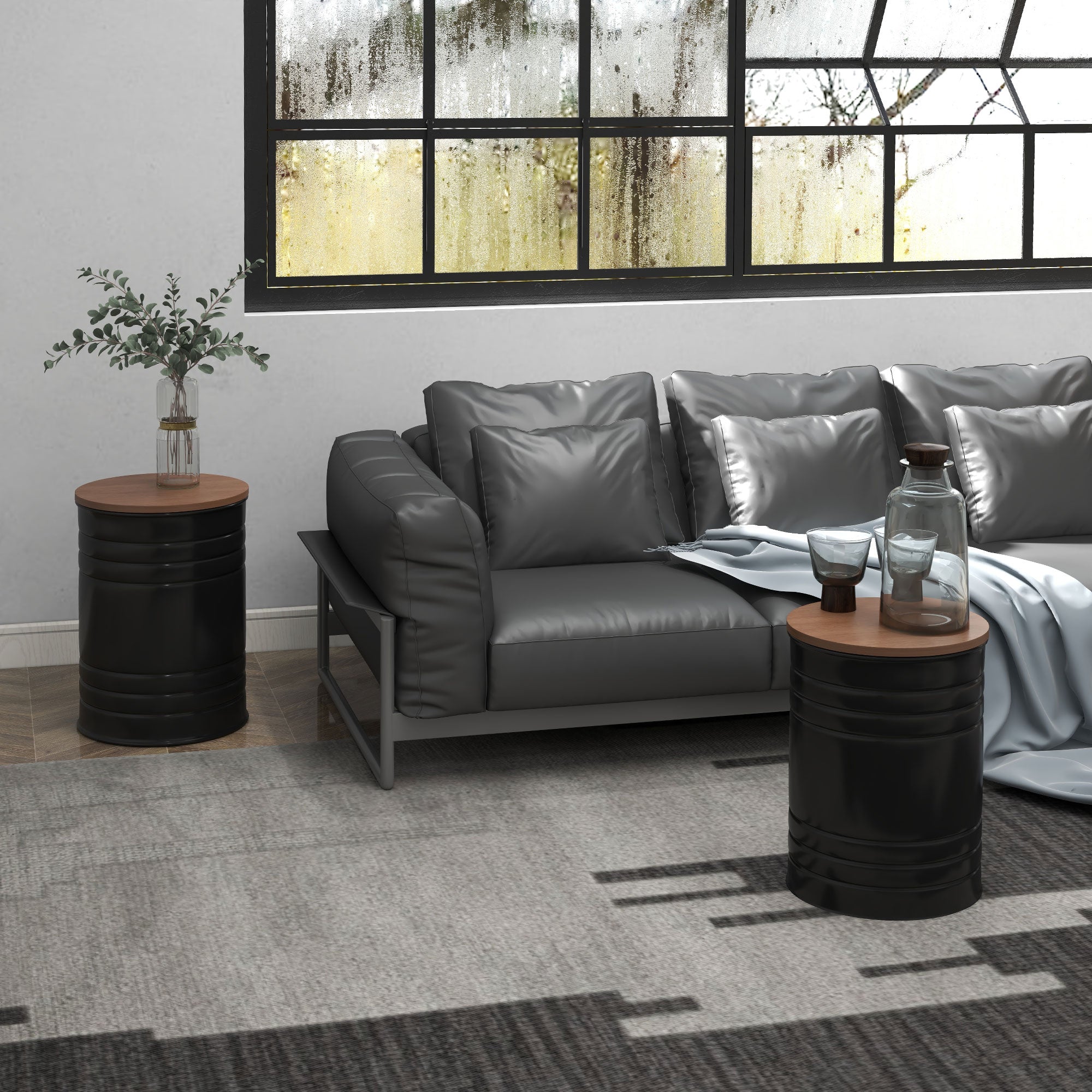 HOMCOM Nesting Tables, Side Table Set of 2, Round Coffee Table with Removable Wood Lid, Metal Frame and Hidden Space, Industrial End Tables for Living Room, Black