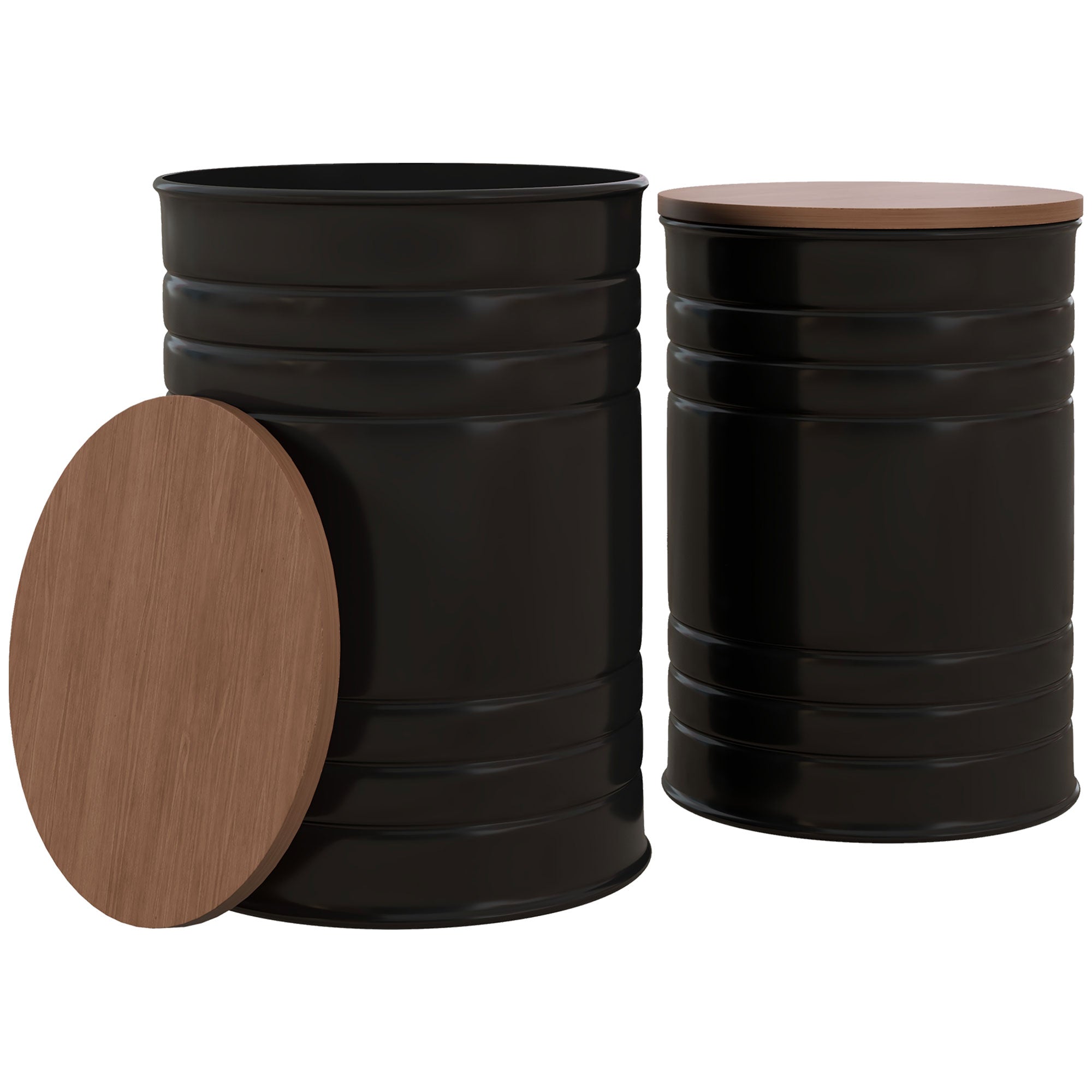HOMCOM Nesting Tables, Side Table Set of 2, Round Coffee Table with Removable Wood Lid, Metal Frame and Hidden Space, Industrial End Tables for Living Room, Black