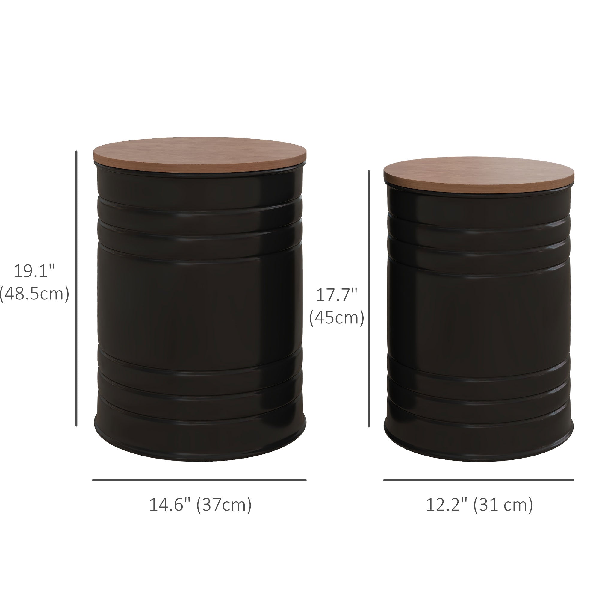 HOMCOM Nesting Tables, Side Table Set of 2, Round Coffee Table with Removable Wood Lid, Metal Frame and Hidden Space, Industrial End Tables for Living Room, Black