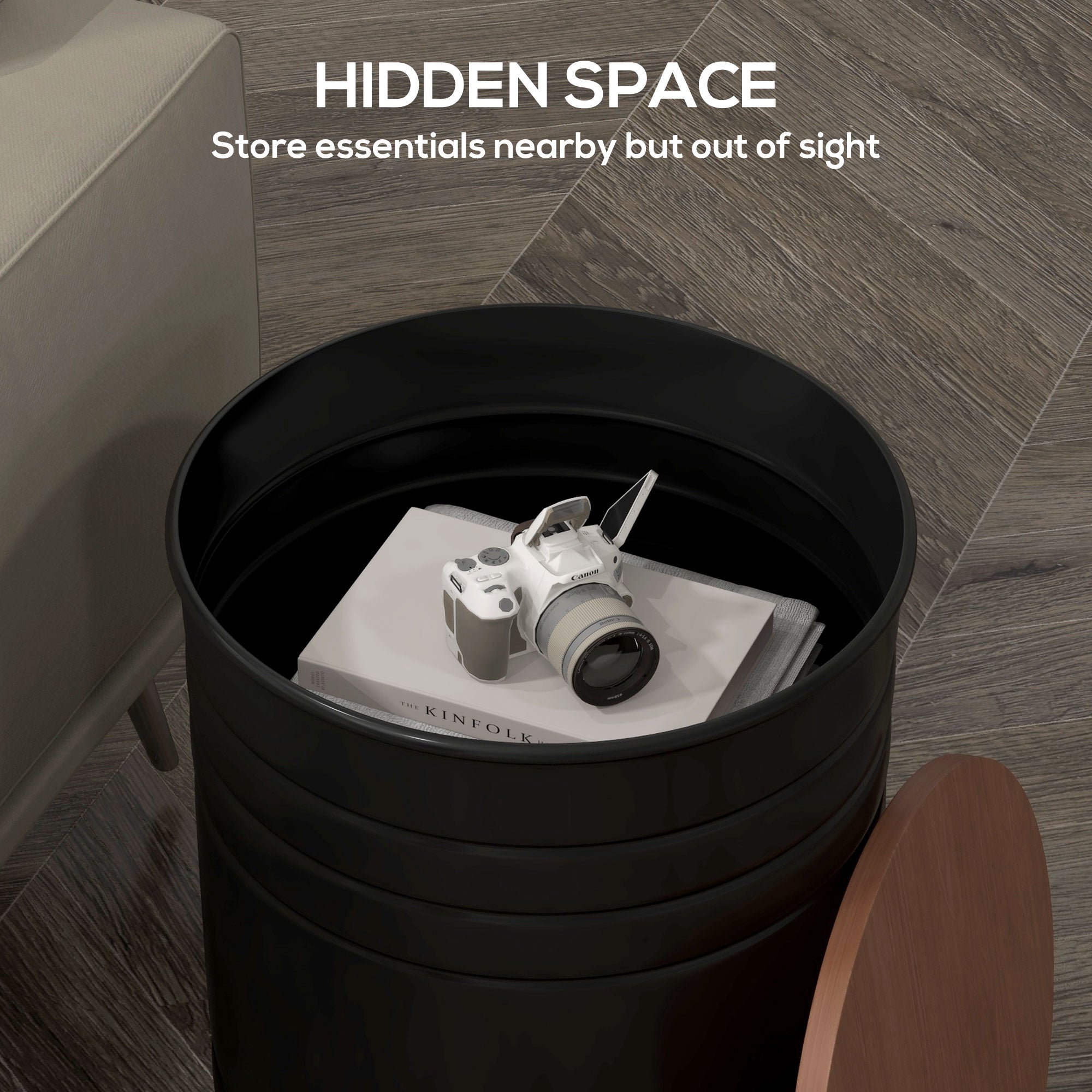 HOMCOM Nesting Tables, Side Table Set of 2, Round Coffee Table with Removable Wood Lid, Metal Frame and Hidden Space, Industrial End Tables for Living Room, Black