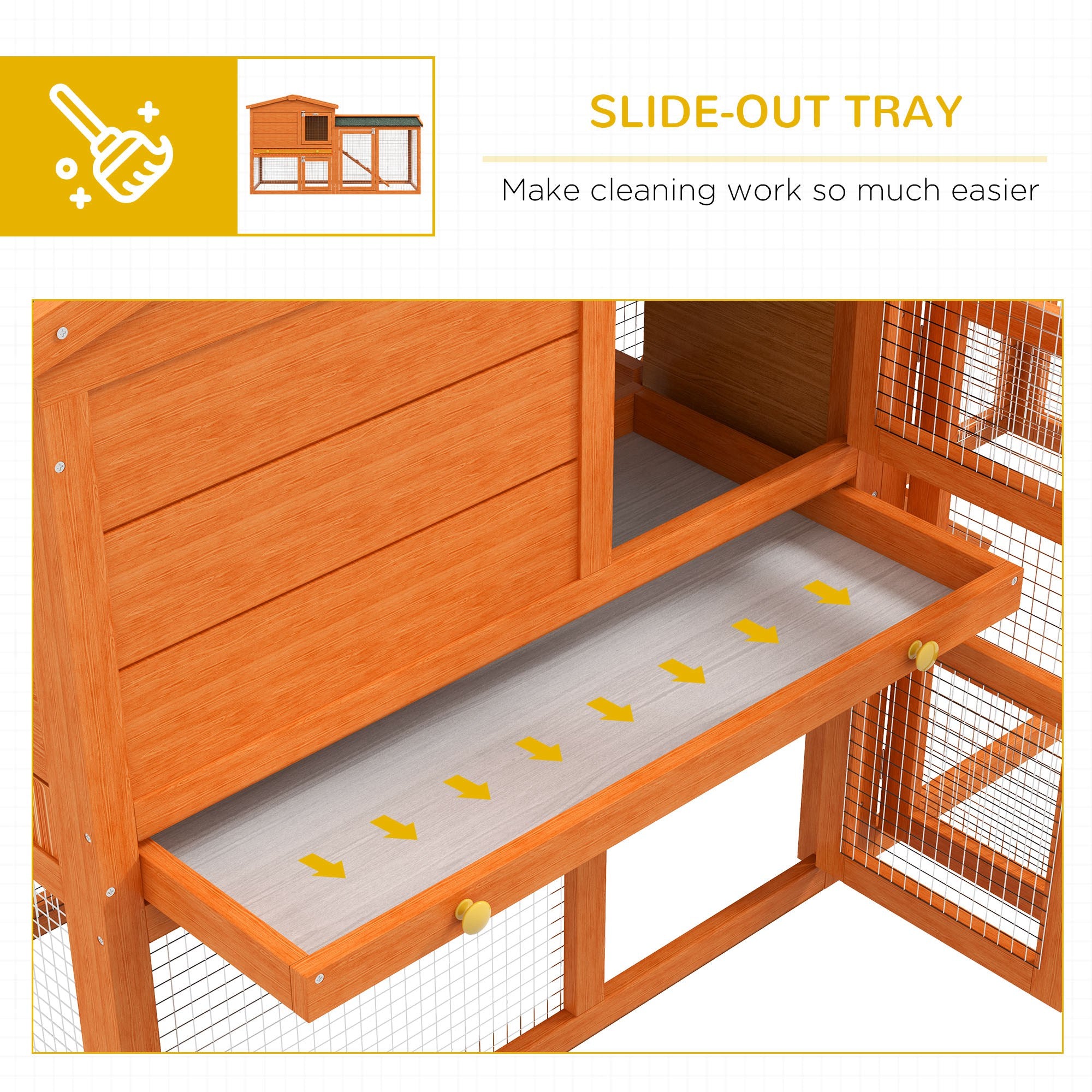 PawHut Rabbit Hutch Outdoor, 2 Tier Guinea Pig Cage with Run, Ramp, No-Leak Tray, Asphalt Roof, 150 x 45 x 85cm